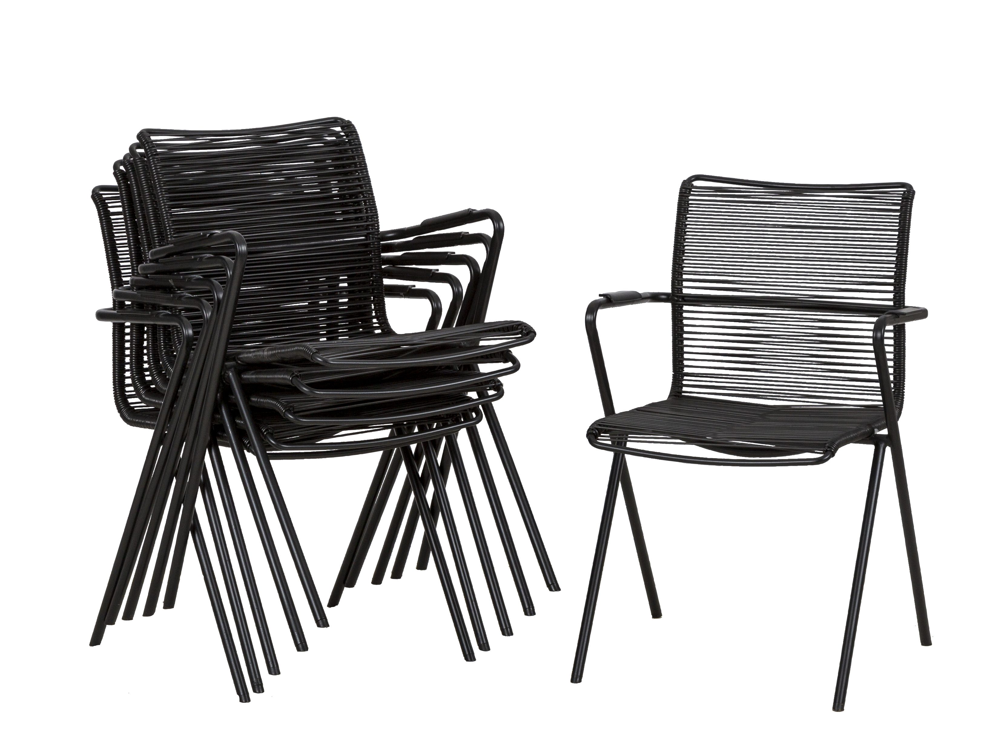 acamp Gartenstuhl Stapelstuhl 6er Set mit Armlehnen Alpha Rope schwarz (Gartenmöbel Set), Stuhl, Loungestuhl, Stapelsessel, 55x57x83 cm