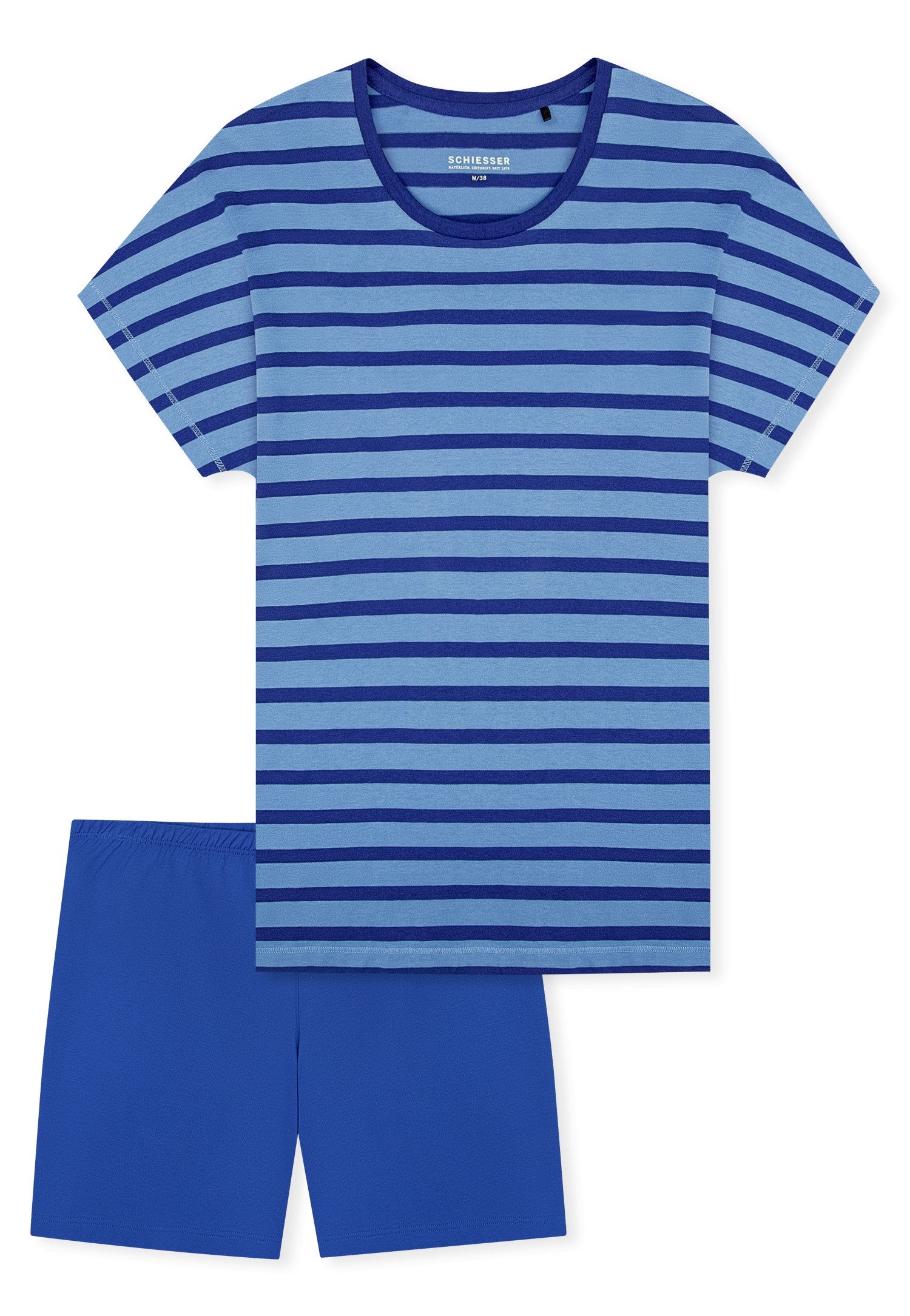 Schiesser Shorty Casual Essentials (2 tlg) mit unifarbenem Shirt und gestreifter Hose