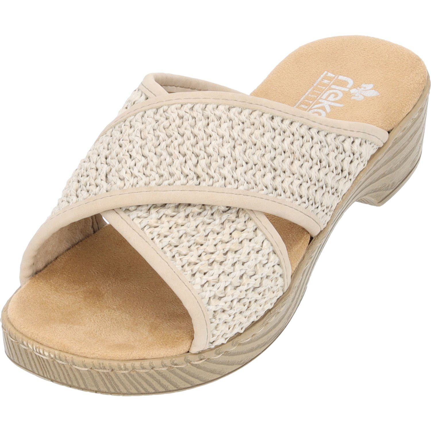Rieker Damen Pantolette Beige - Extra Weite Passform Mit Komfortsohle