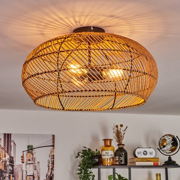 hofstein Deckenleuchte moderne Deckenlampe aus Metall/Rattan in Schwarz/Natur, ohne Leuchtmittel, Boho-Design Deckenleuchte,Lichteffekt, Ø50cm, 3xE27, ohne Leuchtmittel