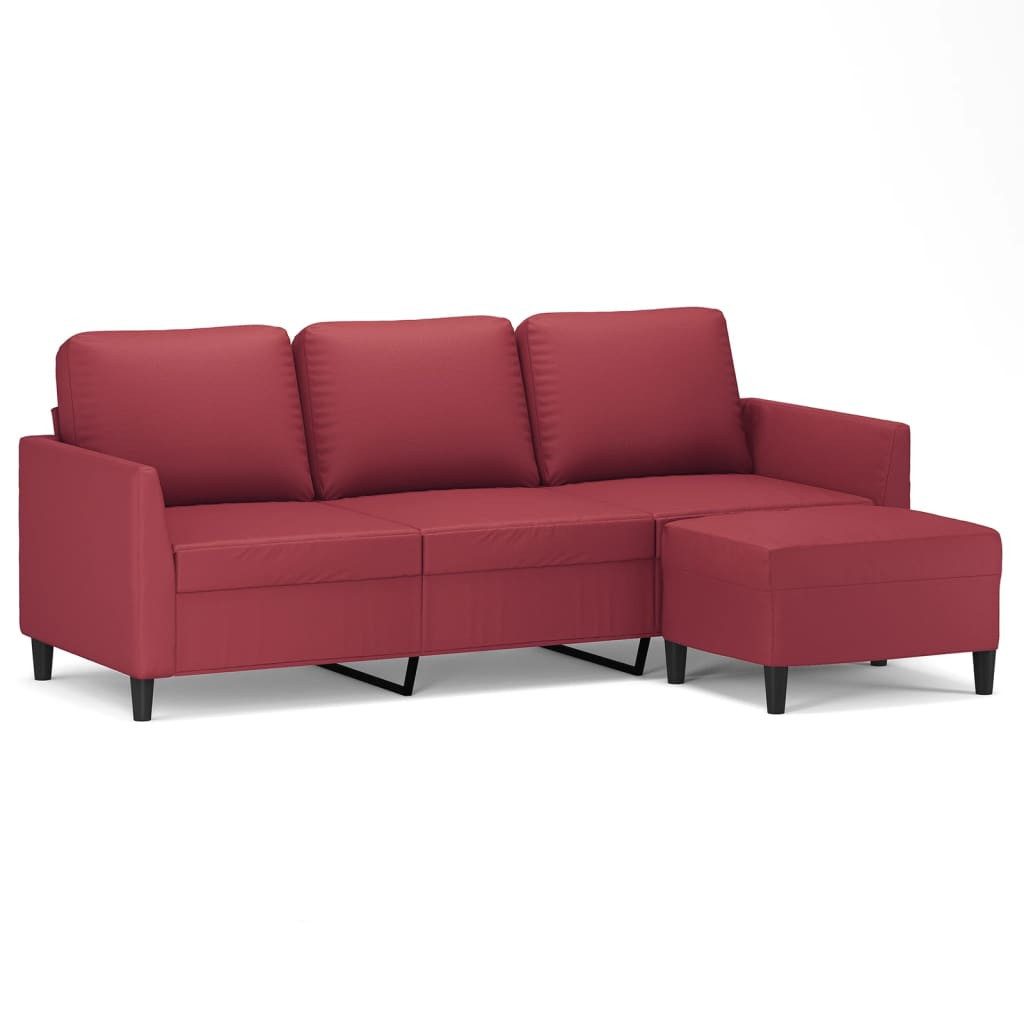 vidaXL Sofa 3-Sitzer-Sofa mit Hocker Weinrot 180 cm Kunstleder