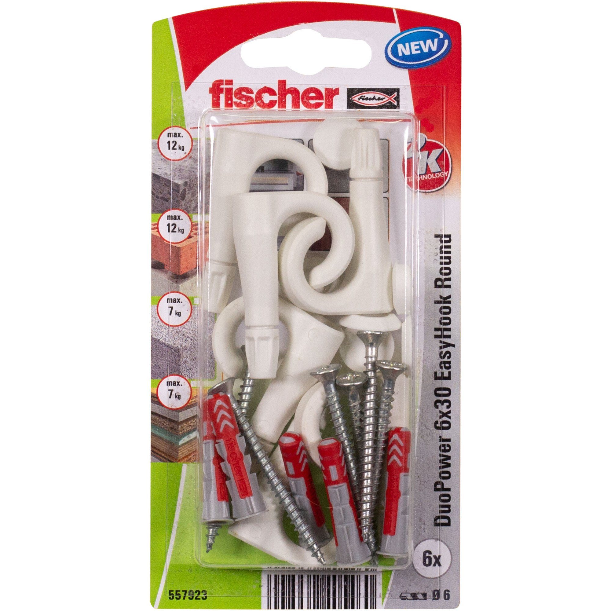 (6 fischer Round Dübel, DuoPower EasyHook 6x30, Fischer Universaldübel