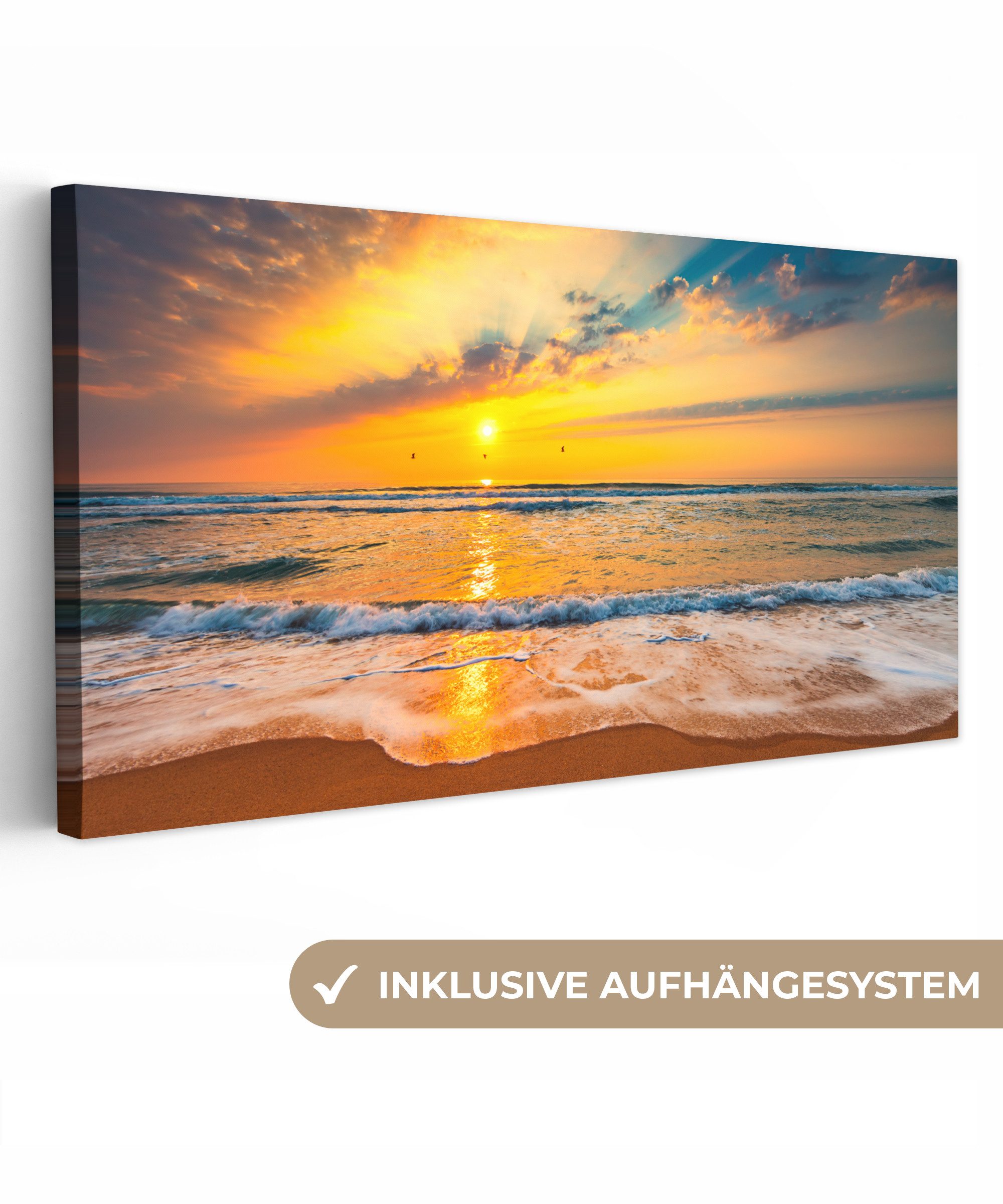OneMillionCanvasses® Leinwandbild Panorama Sonnenuntergang - Strand günstig online kaufen