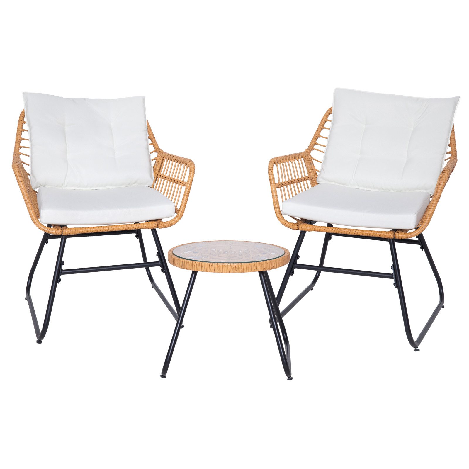 SVITA Balkonset AMALFI, Rattan, Outdoor, Sitzgruppe, Natur / Creme