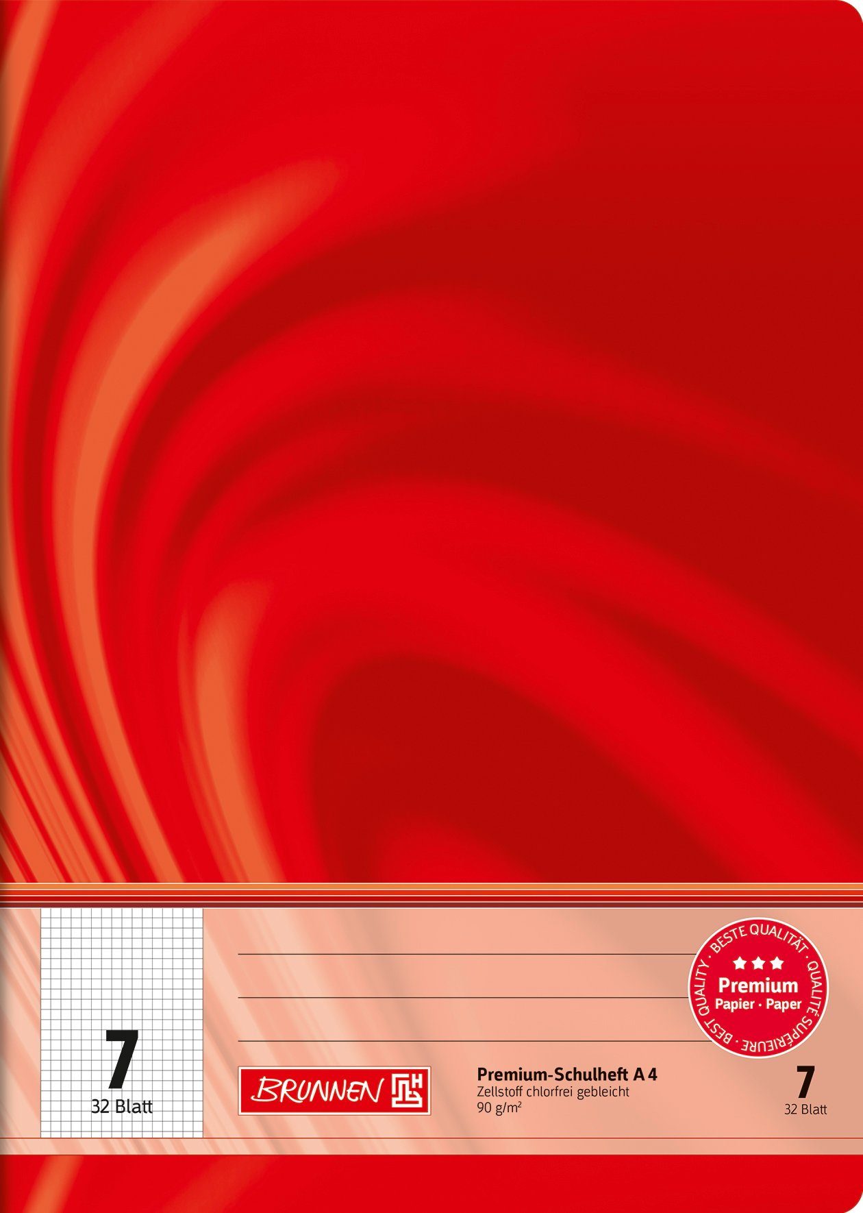 BRUNNEN Schulheft Vivendi Lineatur 7 kariert DIN A4 ohne Rand, 32 Blatt
