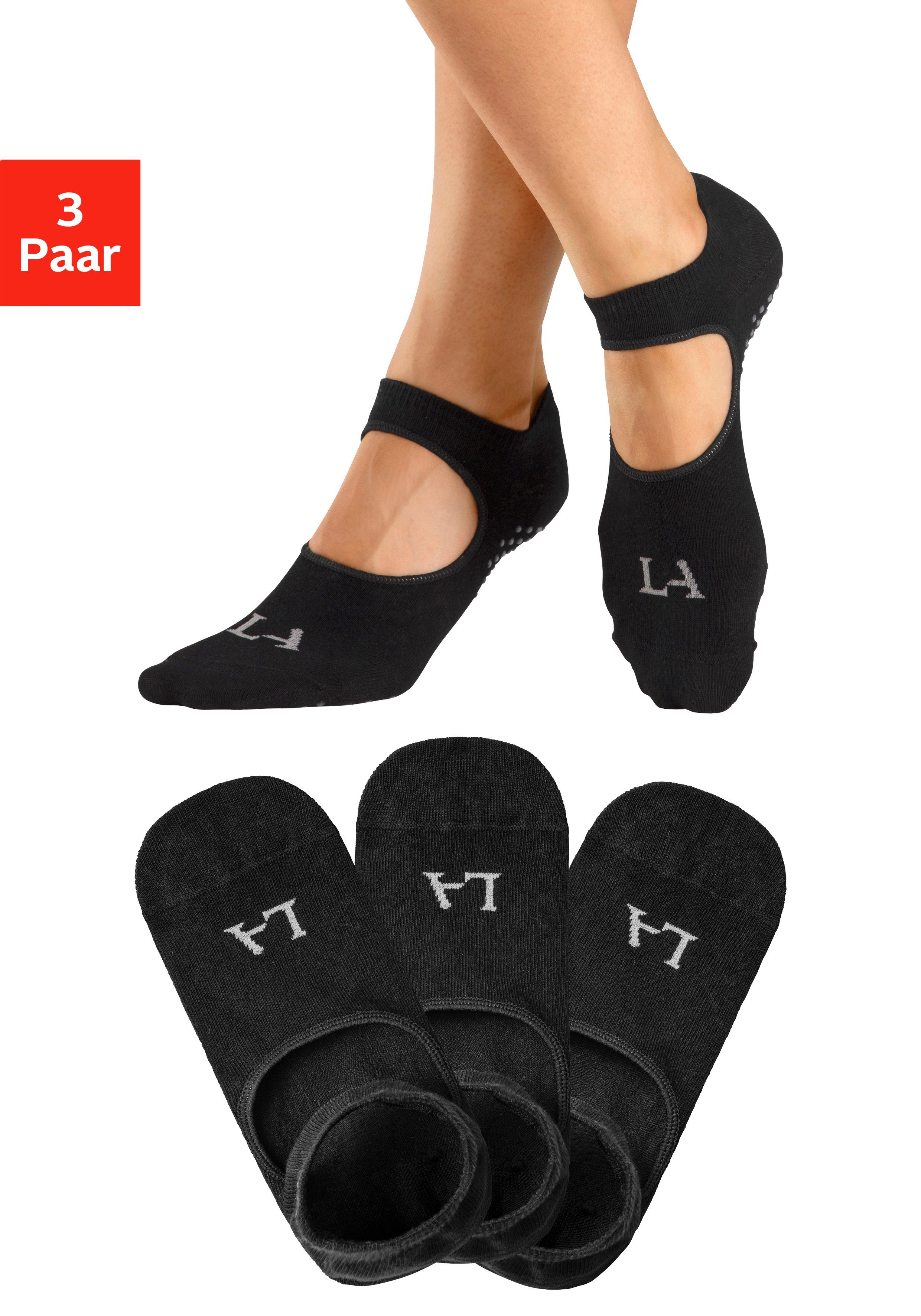 LASCANA ACTIVE ABS-Socken Damen Yoga, Rutschfeste Socken Sport Yoga, Tanz, Barfuß, Trampolin, (Packung, 3-Paar, Gr. 35-38 bis 39-42) mit Aussparung auf Fußrücken, ideal für Zuhause, Krankenhaus