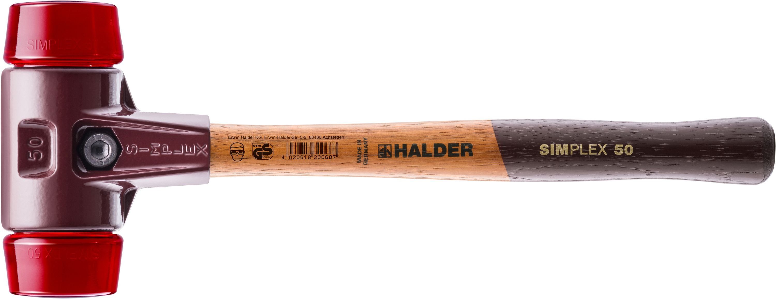 Halder KG Hammer SIMPLEX-Schonhämmer, mit Stahlgussgehäuse und Holzstiel Ø=30 mm