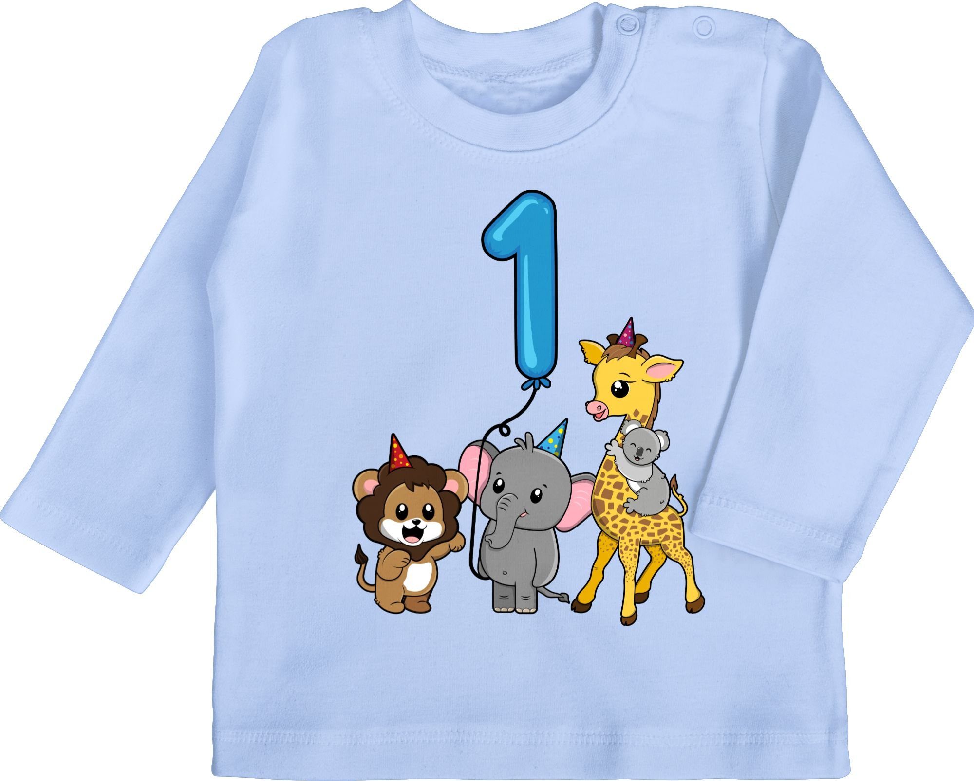 Shirtracer T-Shirt Tiere mit Ballon 1. Babyblau Erster 2 Geburtstag