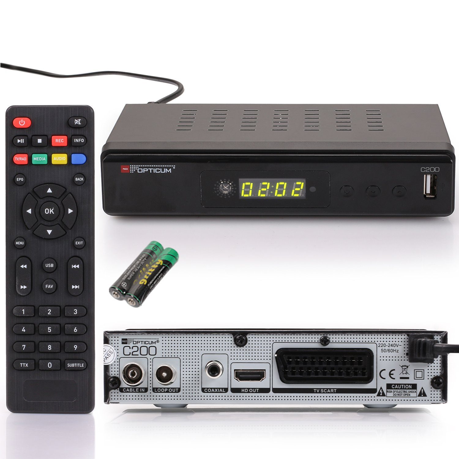 HD - Full - C200 DVB-C - (LED-Display USB SCART Kabel-Receiver - - Coaxial Audio) EPG OPTICUM RED HDMI -