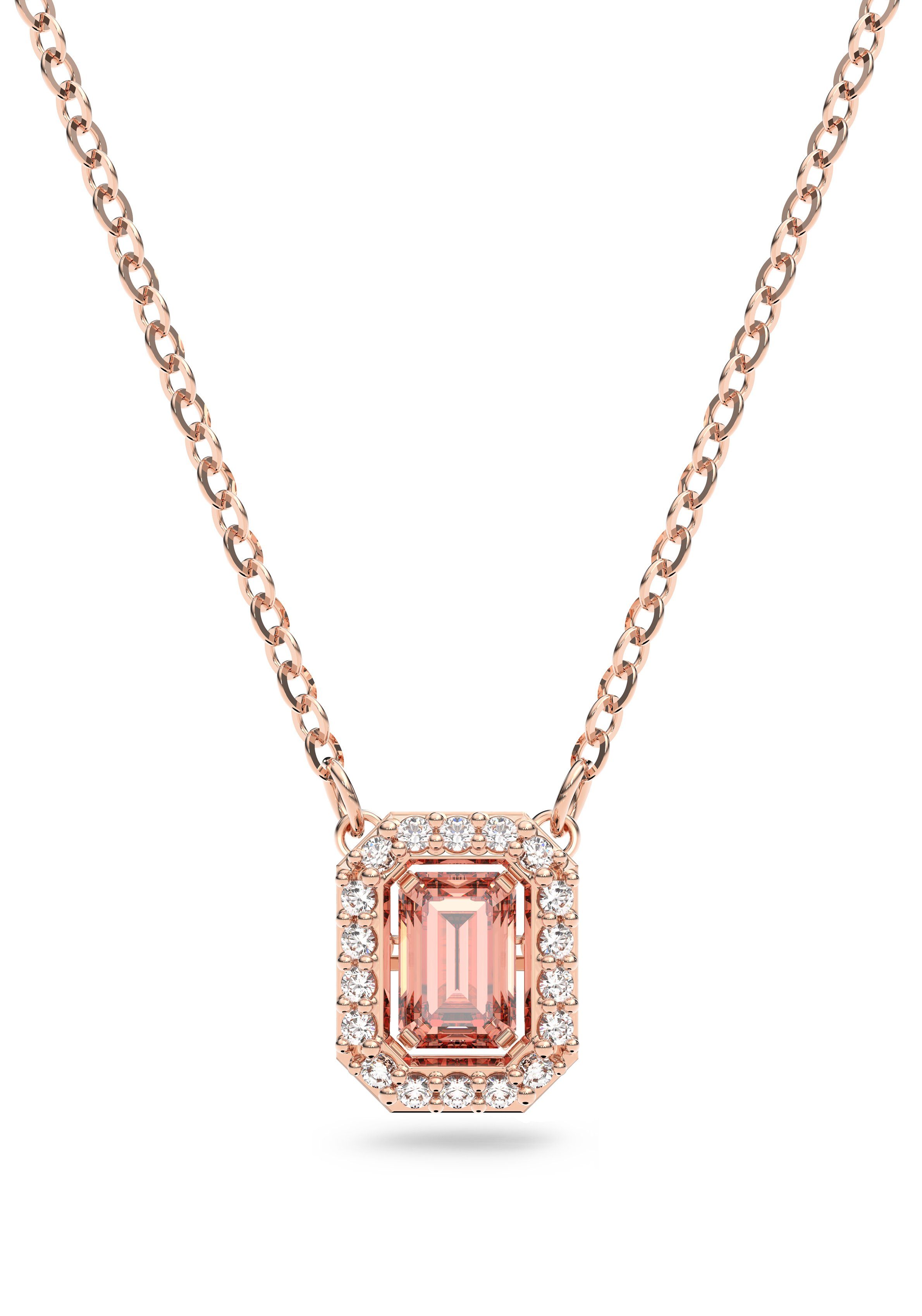 Swarovski Kette mit Anhänger Millenia, Octagon-Schliff, 5598421, 5599177, 5614926, 5614933, mit Swarovski® Kristall, Zirkonia (synth) roségoldfarben-rosa-kristallweiß