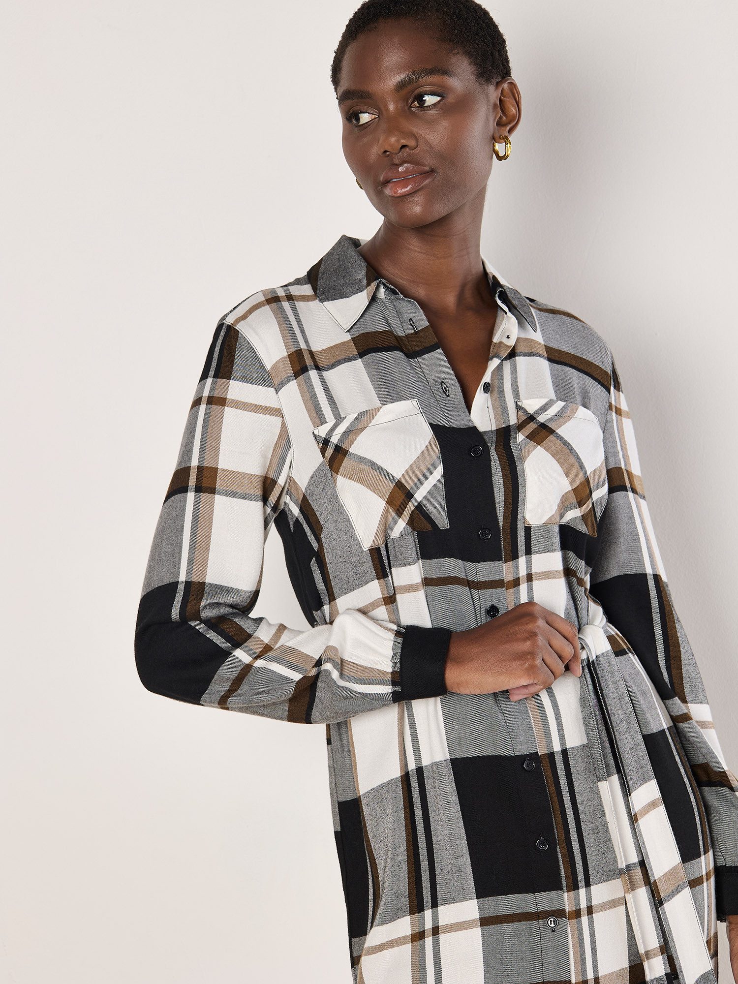 Apricot Druckkleid Karohemd Midikleid (2-tlg) mit Gürtel günstig online kaufen