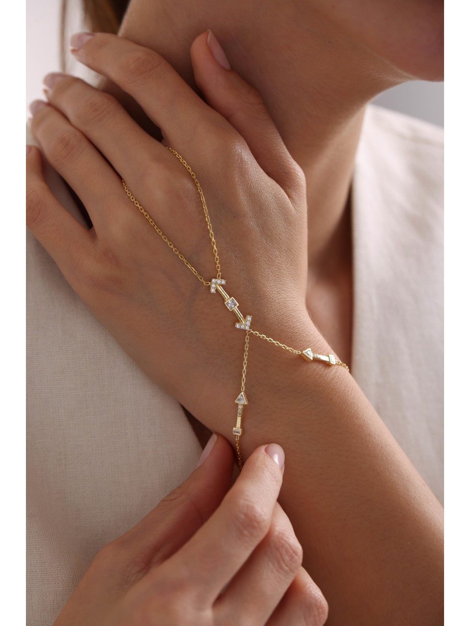 Nisan Ketten und Armband Set, Silber Handkette Goldbeschichtete Şahmeran-Ha günstig online kaufen