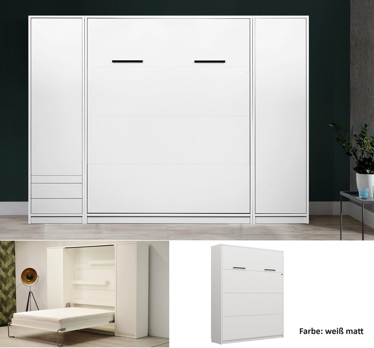 QMM TraumMöbel Schrankbett Wandbett modern vertikal GN 160 x 200 mit 2 Schränken (Set, 3-St) vertikal klappbar