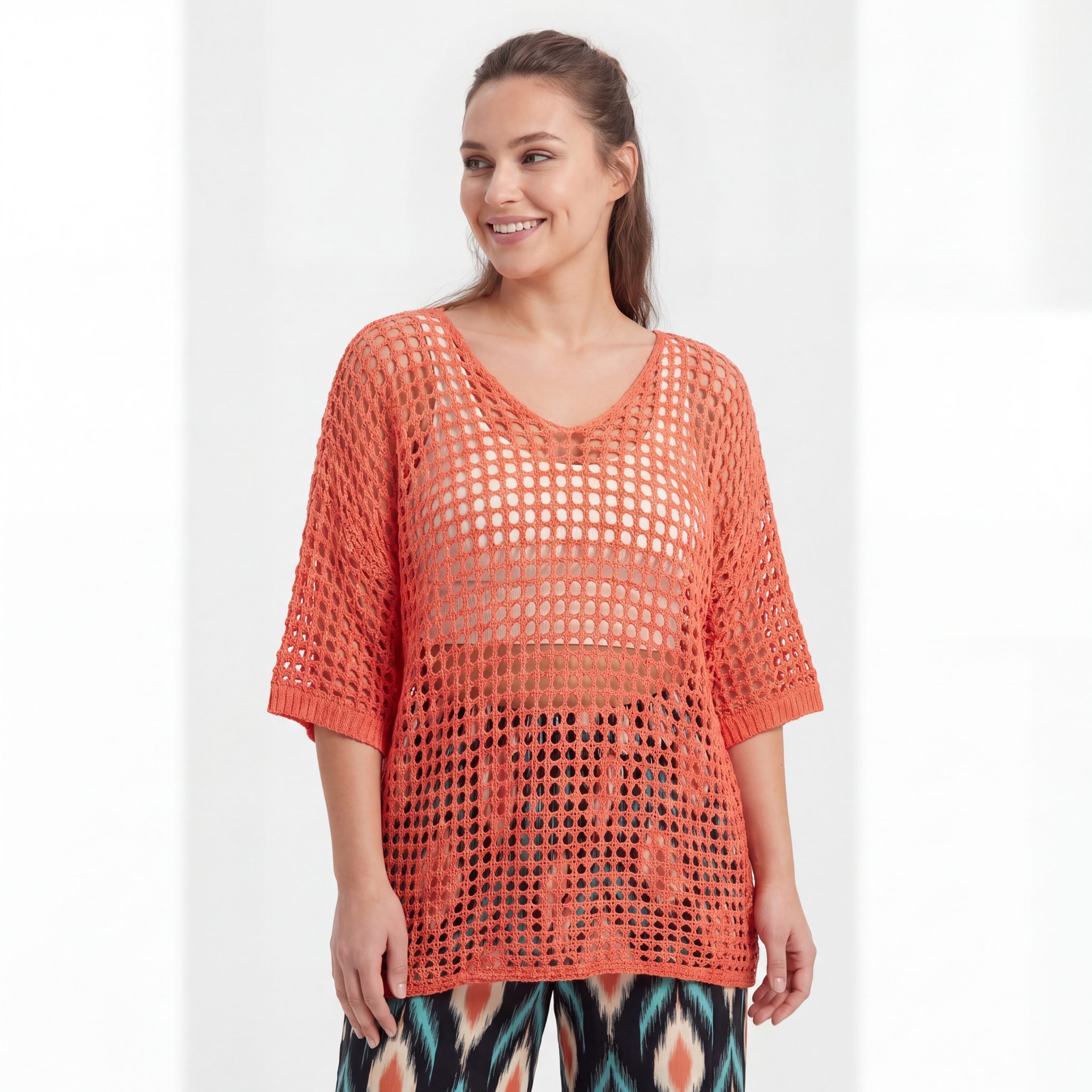 OriginalYou Strickpullover Häkeloberteil Damen Sommer Shirt Lochstrick Oversize Pullover One Size 40-46 (40-42 oversize / 44-46 regular)