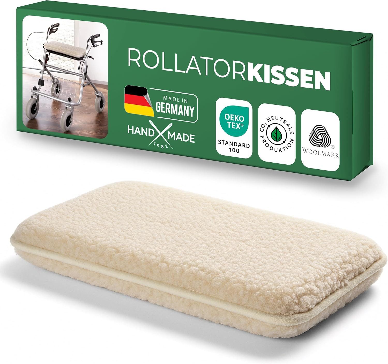 Novaliv Haltungskissen Novaliv Rollator-Sitzkissen Natur Schurwolle 3 cm Polster 40×20 cm rut, 1-tlg., Novaliv Rollator-Sitzkissen Natur Schurwolle 3 cm Polster 40×20 cm rut