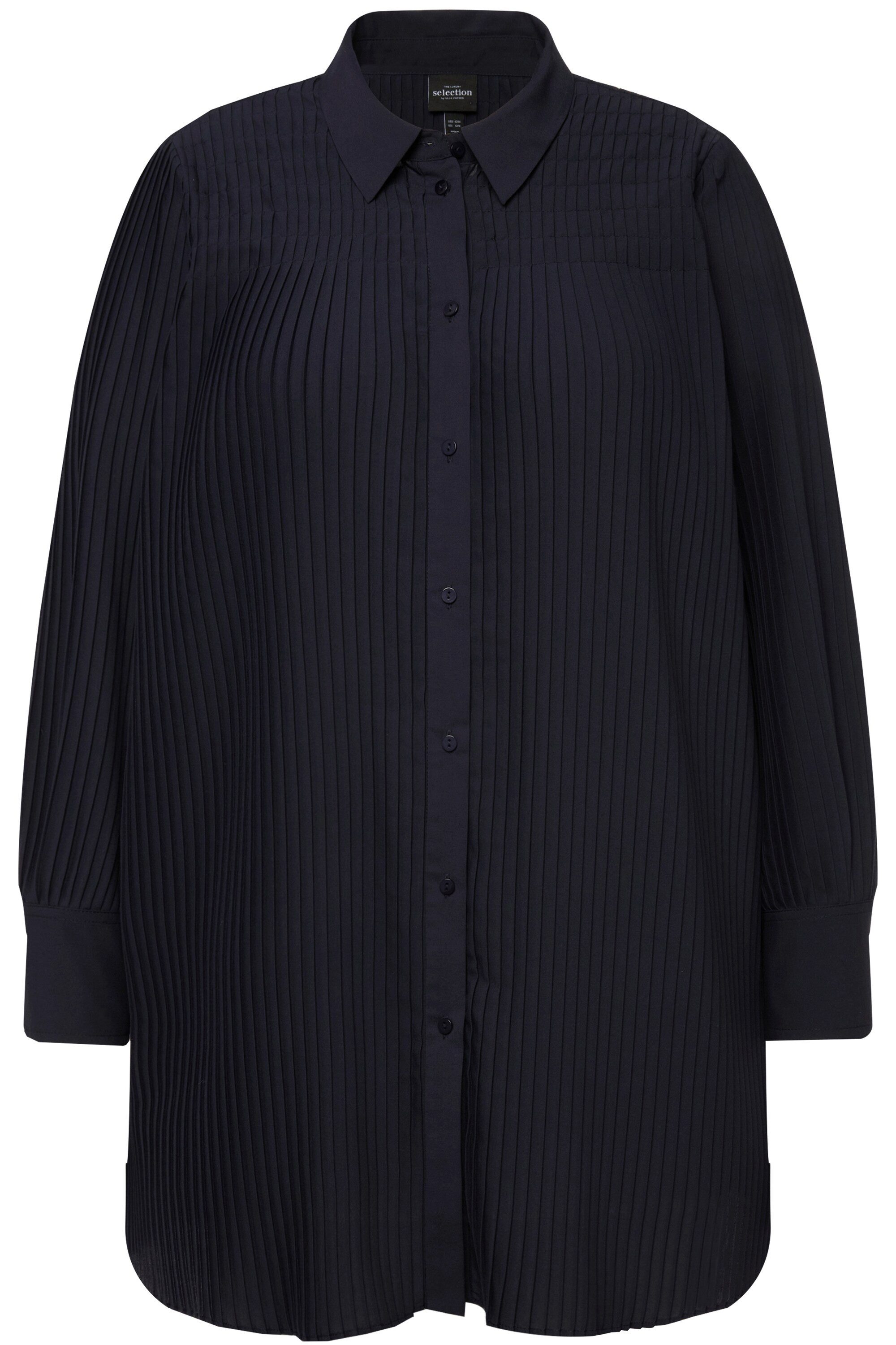 Ulla Popken Longbluse Plissee-Bluse A-Linie Hemdkragen günstig online kaufen