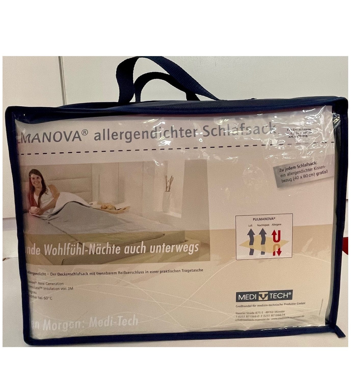 Meditech Schlafsack Pulmanova Medi-Tec Anti Allergie Schlafsack (2 tlg., Schlafsack und Kissenbezug), ideal für Hausstauballergiker