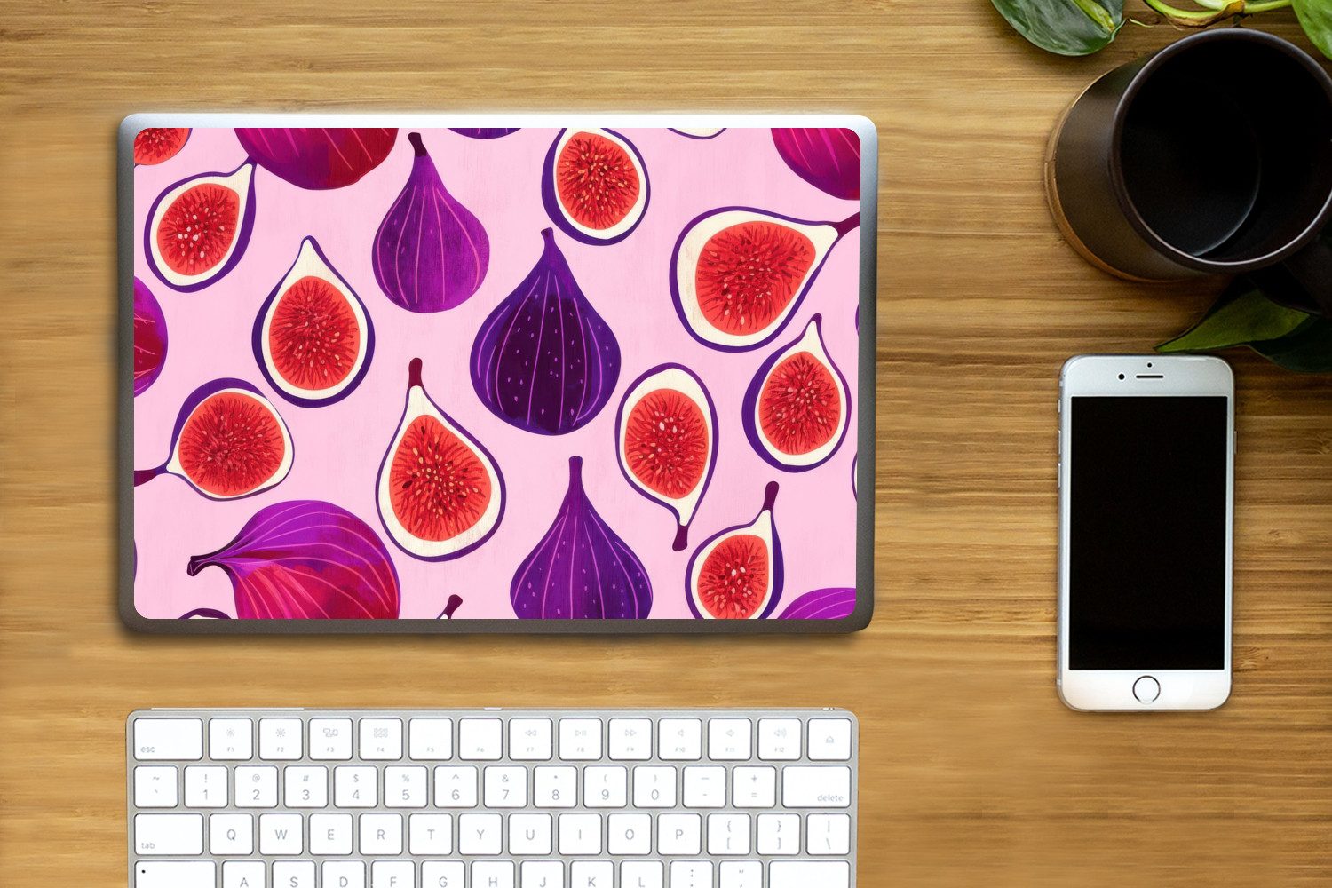 MuchoWow Laptop-Aufkleber Feigen - Rosa - Lila, (1tlg), Laptop Folien Cover, Aufkleber, Sticker, Schutz vor Kratzern, 25x18 cm