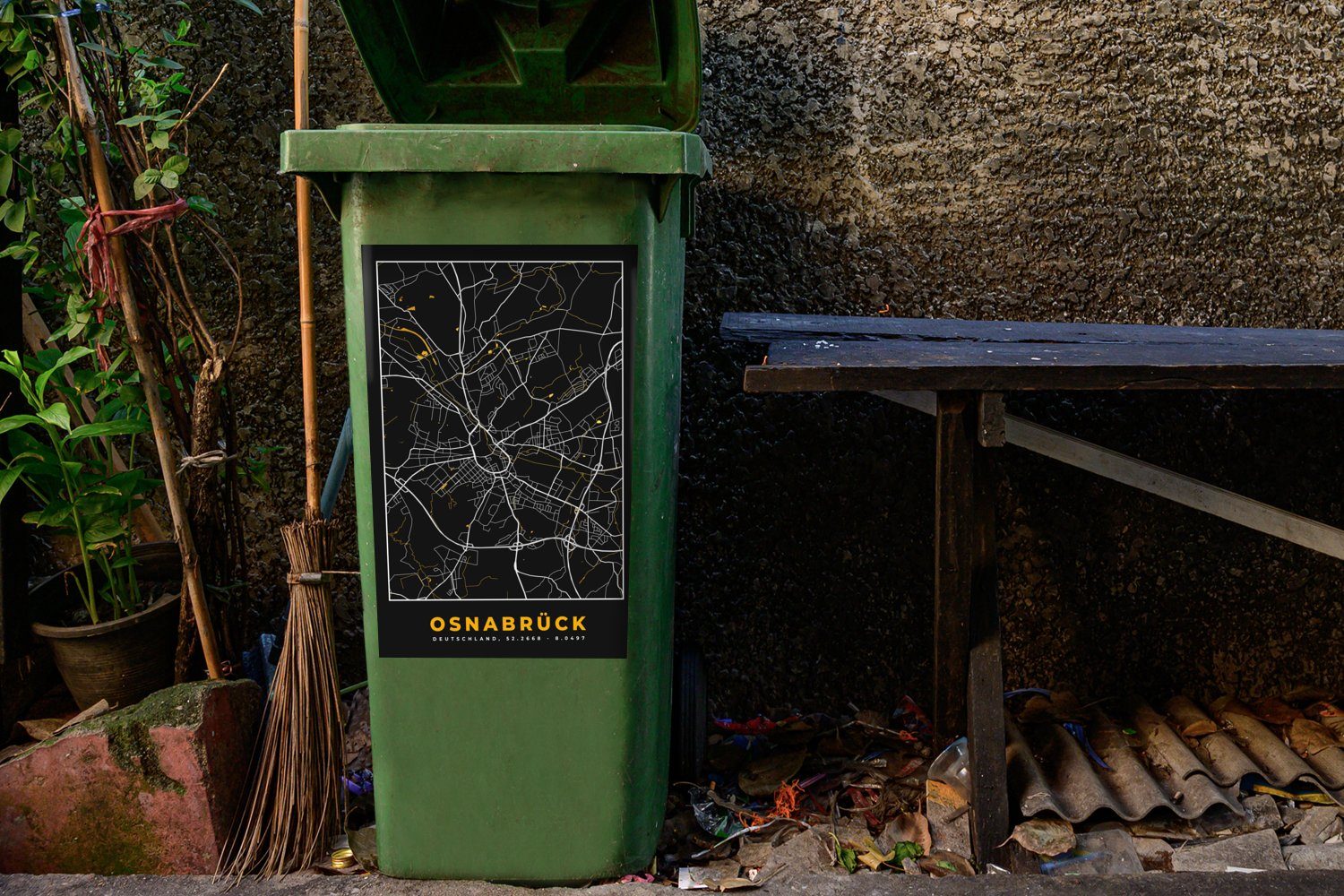 - Mülltonne, Sticker, Abfalbehälter Gold MuchoWow - Karte Deutschland Mülleimer-aufkleber, Container, Osnabrück (1 St), - Stadtplan Wandsticker -