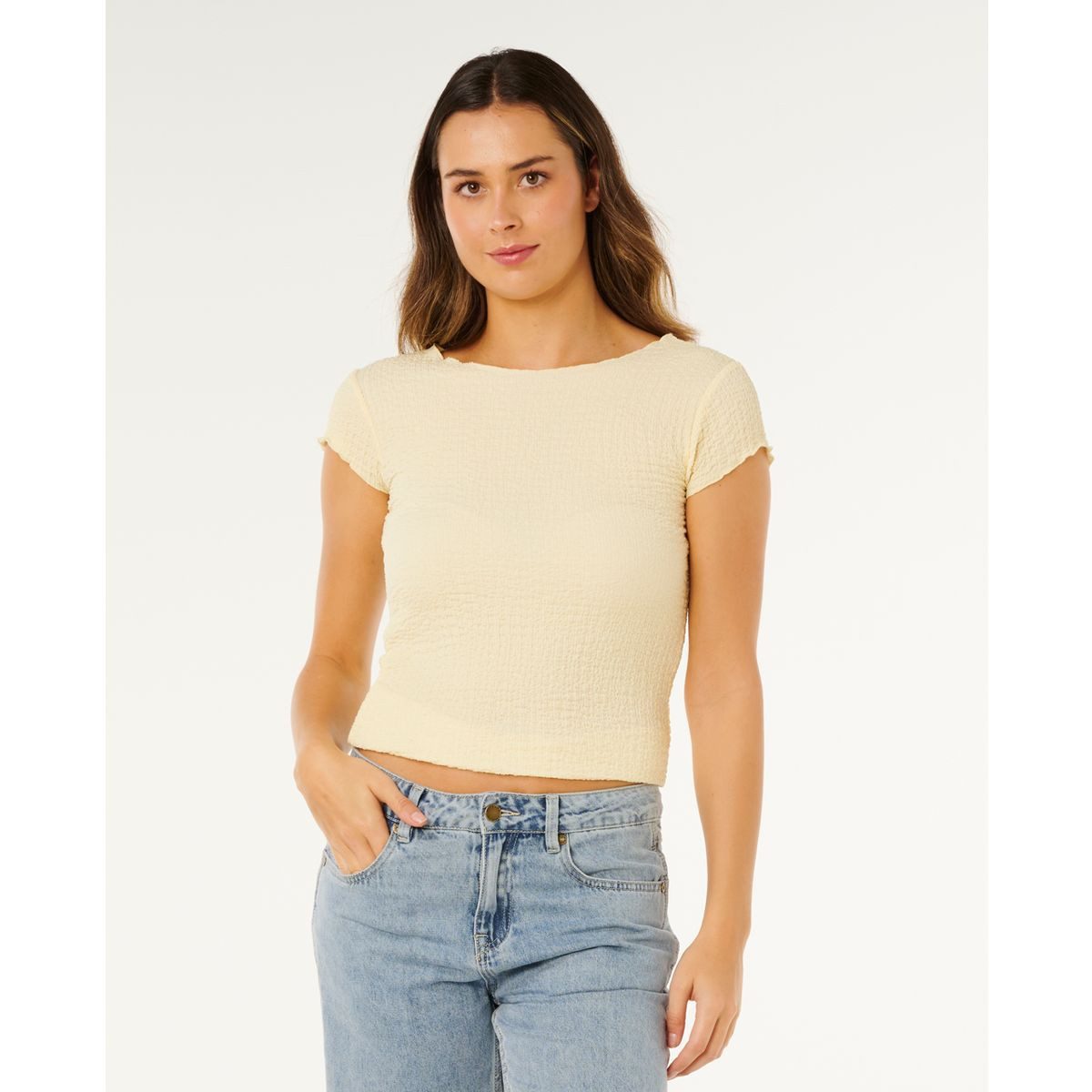 Rip Curl Kurzarmshirt Coastal SS TOP Elegantes, kurzärmeliges Oberteil mit Stretchstoff und Metalllogo