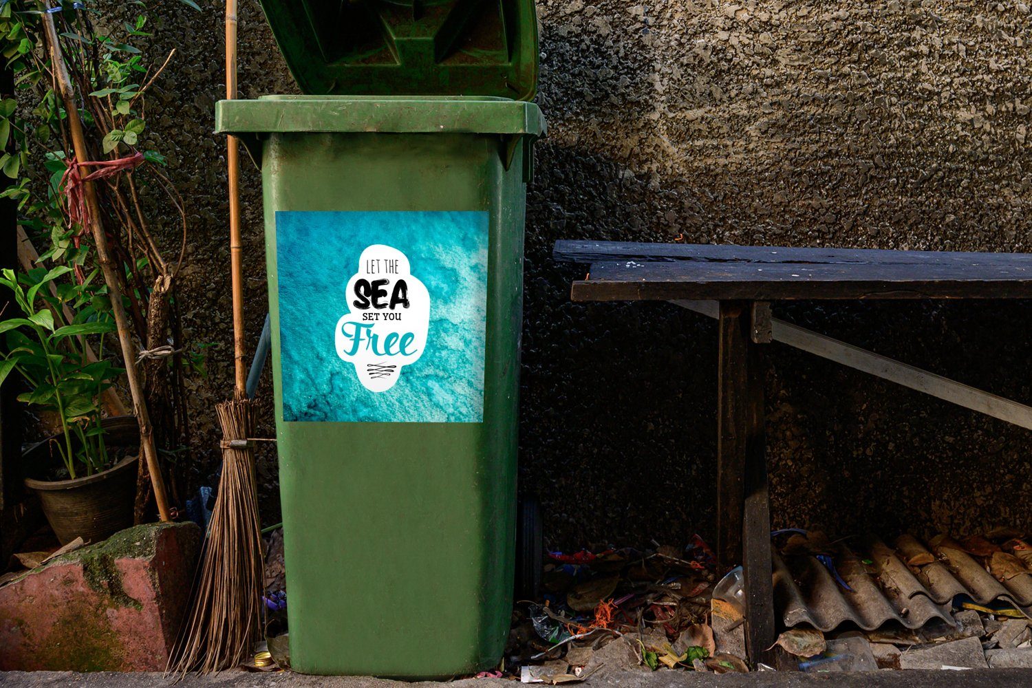 Wandsticker Abfalbehälter (1 MuchoWow - Zitate Sticker, St), Container, - Sommer Mülltonne, Sprichwörter Mülleimer-aufkleber,