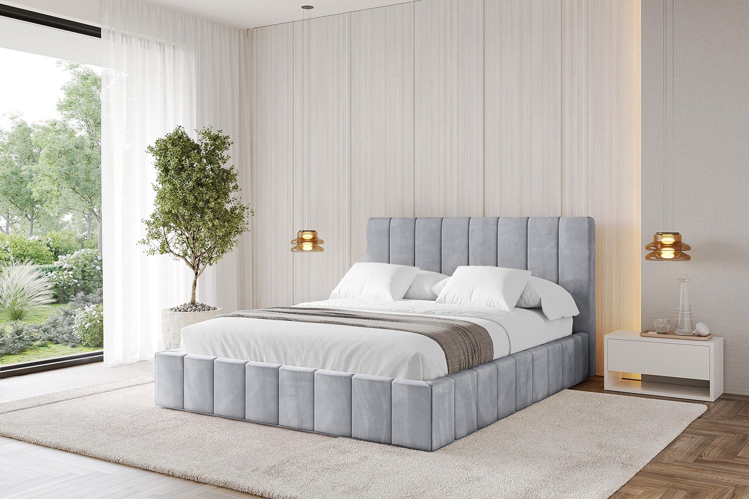 ALTDECOR Polsterbett FINO (Polsterbett mit Bettkasten und Lattenrost, Boxbett mit Matratze), Doppelbett mit Stauraum, Bett mit Kopfteil