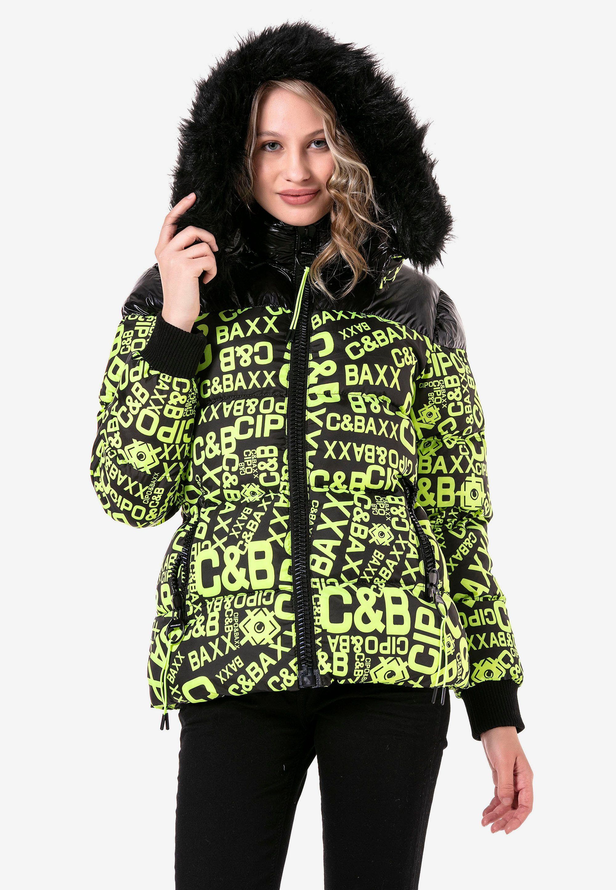 Top-Künstler neongrün mit Steppjacke Cipo Allover-Print Baxx & modischem