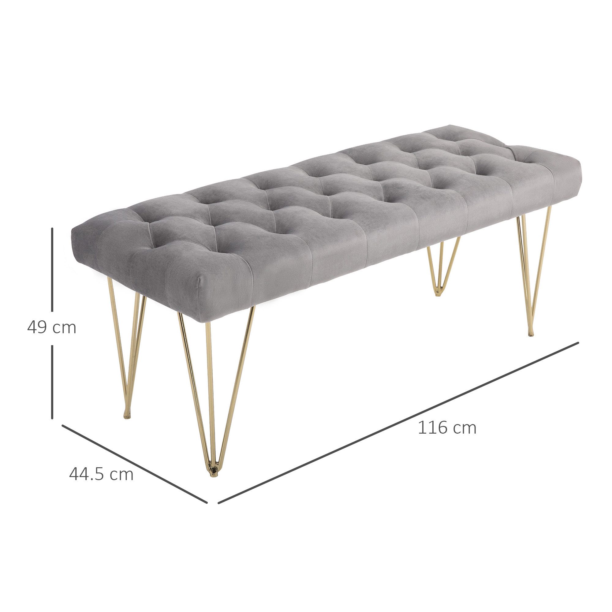 REDOM Polsterbank graue Velvet-Sitzbank, gepolstert, als Schuhbank & Flurmöbel (Packung, 1-St., Weiche & pflegeleichte Sitzgelegenheit mit edler Samtoptik), 116x44,5x49 cm Vielseitig für Eingangsbereich, Wohnzimmer