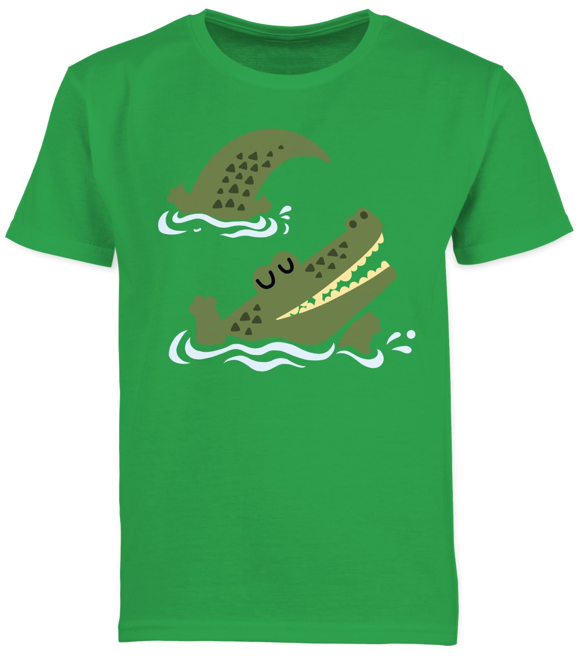 Glückliches Print 3 Grün Shirtracer Krokodil Animal T-Shirt Tiermotiv