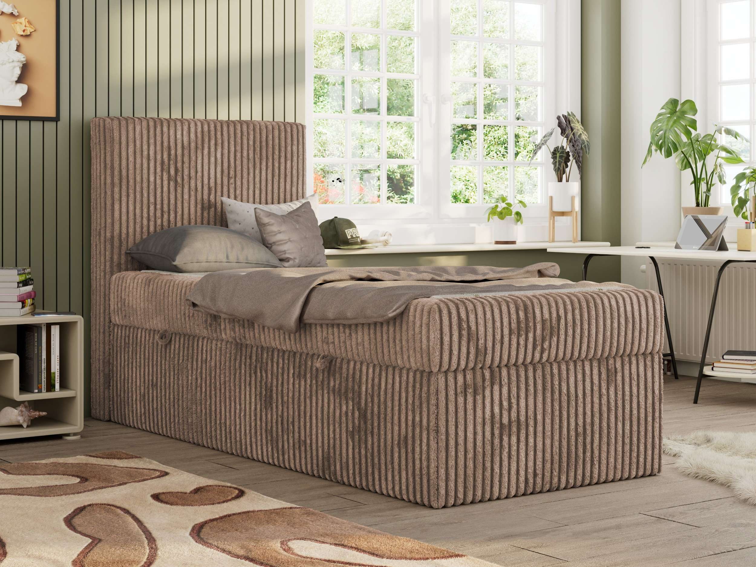 MKS MÖBEL Jugendbett TILIO (Set, T30 Schaum, 7 Härtezonen), Jugendbett 90x200, Stauraum, hohe Kopfteil, Multipocket-Matratze