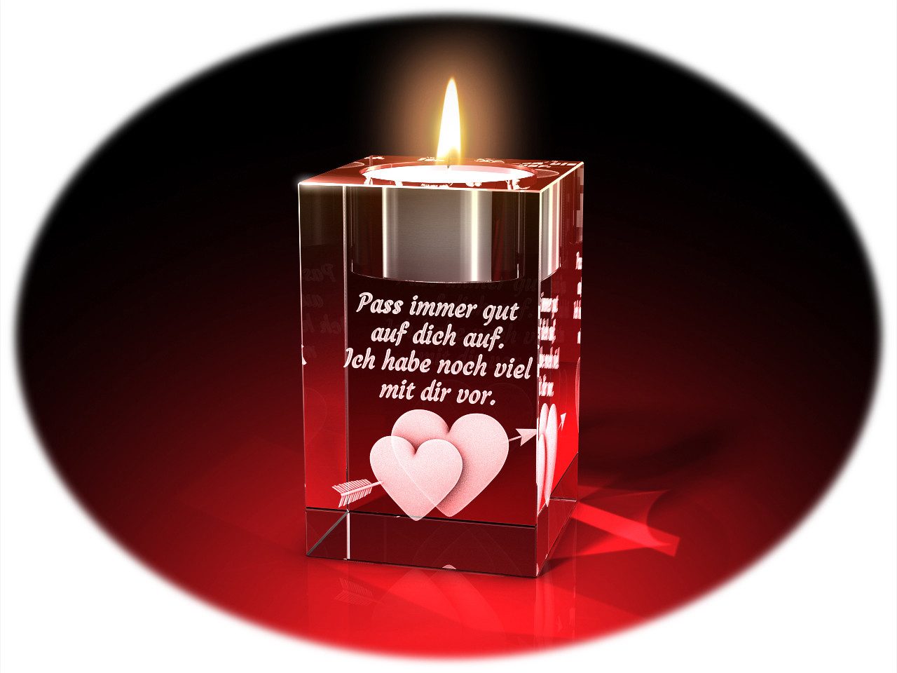 GLASFOTO.COM Teelichthalter Valentinstag, Doppelherz + Pass auf dich auf