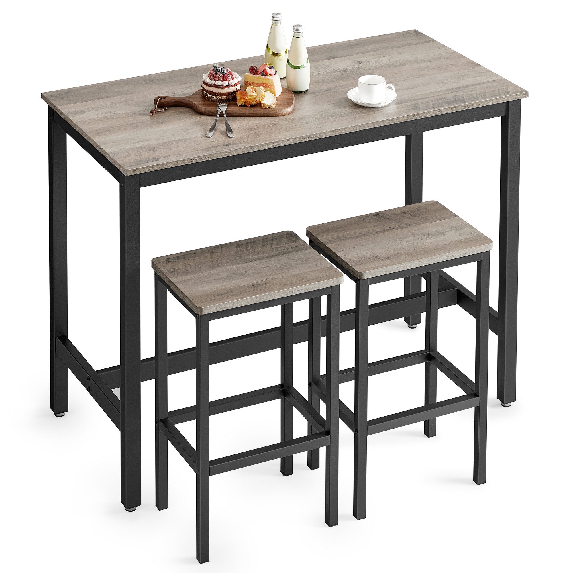 VASAGLE Bartisch Bartisch-Set, Esstisch(120 x 60 x 90 cm) mit 2 Barhochern günstig online kaufen