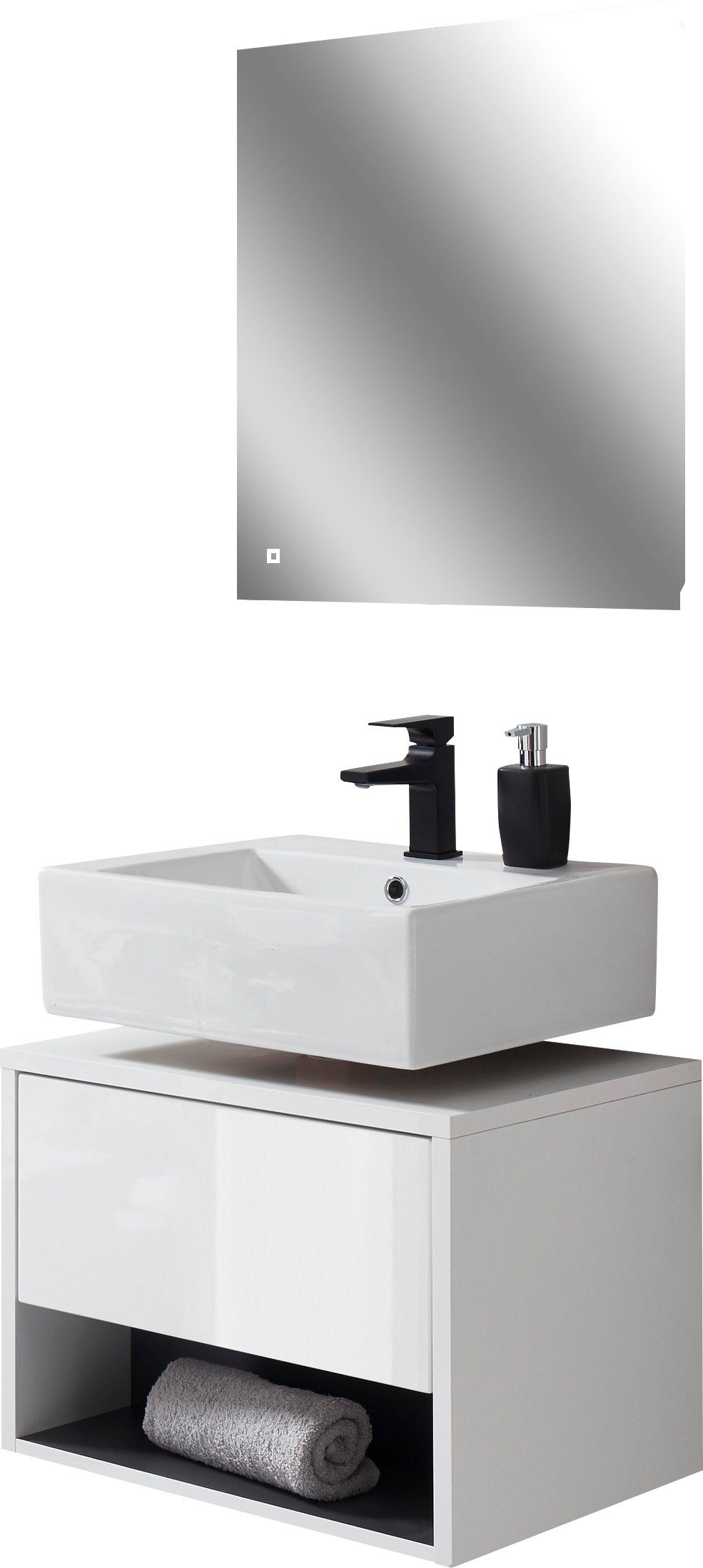 Places of Style Badmöbel-Set Studio Line, Bad im modernen Design, 2-teiliges Badezimmer, (2-St), Unterschrank und Spiegel, in zwei Farben verfügbar, viel Stauraum