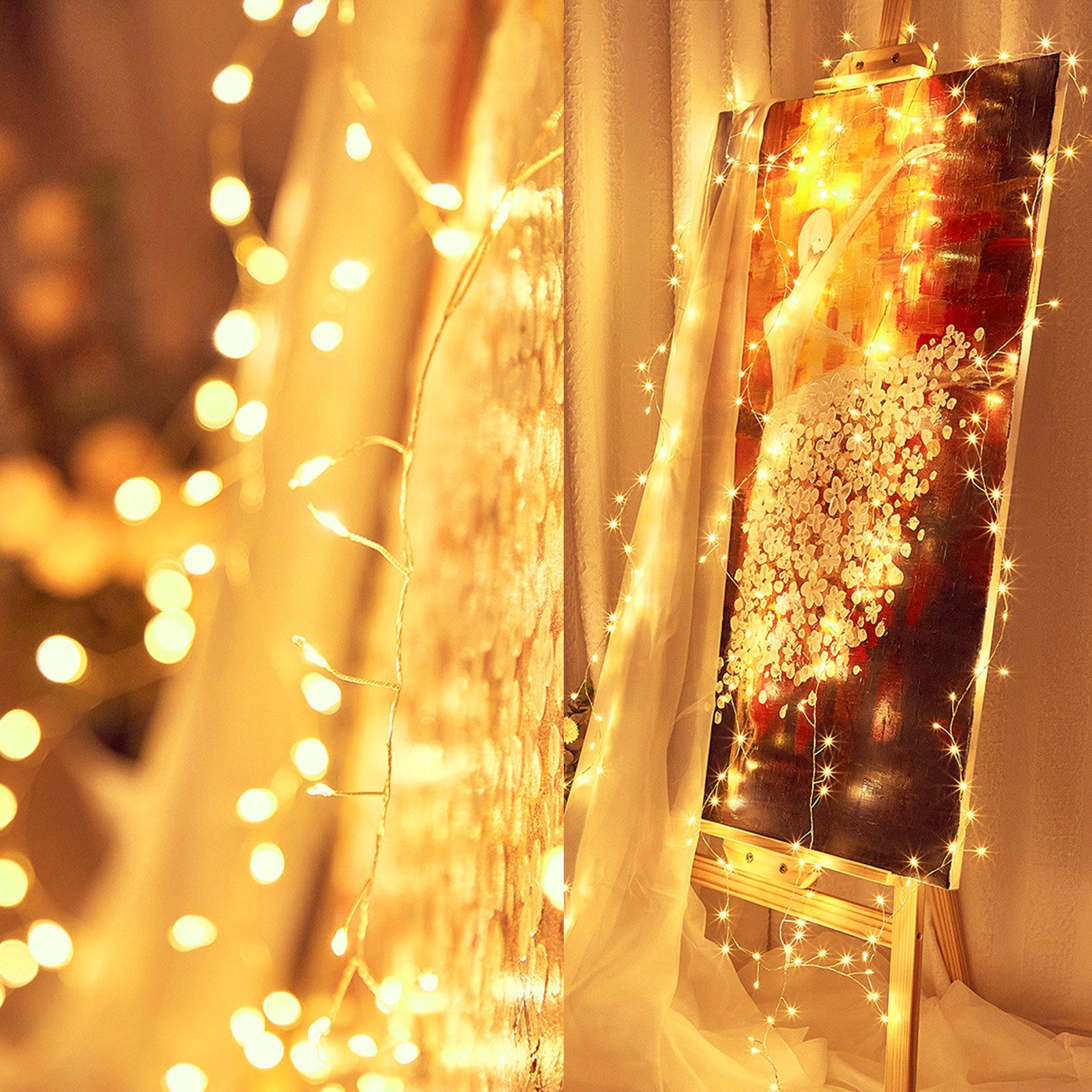 Warmweiß wasserdicht, Fernbedienung, USB, Party, Timer, Garten Rosnek Weihnachten 3M/6M, LED-Lichterkette dimmbar, Hochzeit Fest für Deko