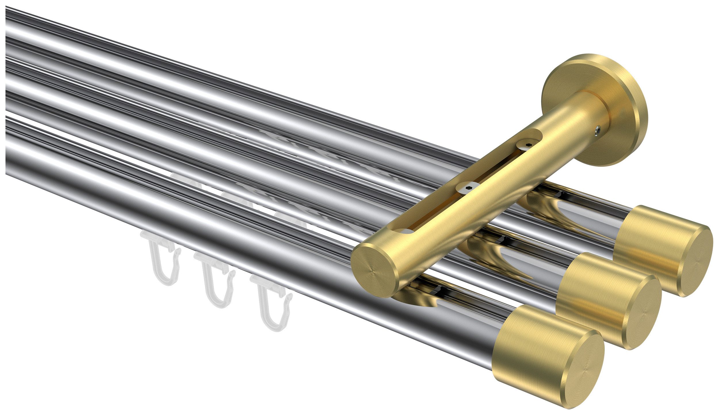 INTERDECO Innenlaufschiene Siteno Santo, Ø 20 mm, 3-läufig, Fixmaß, kürzbar, Wandmontage, Aluminium, Chrom / Messing-Optik / Bicolor
