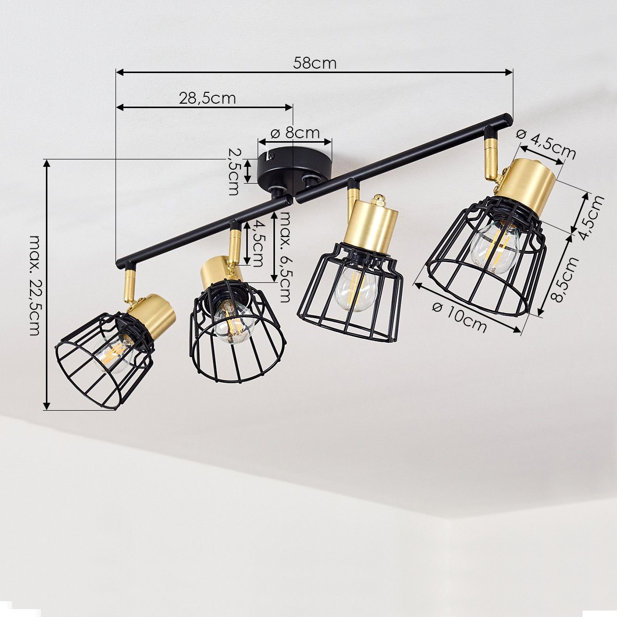 hofstein Deckenleuchte aus Retro Zimmerlampe sind Schwarz/Gold, dreh-/schwenkbar beliebig ohne Leuchtenköpfe Leuchtmittel, Deckenlampe, Metall »Mure« 4xE14, in