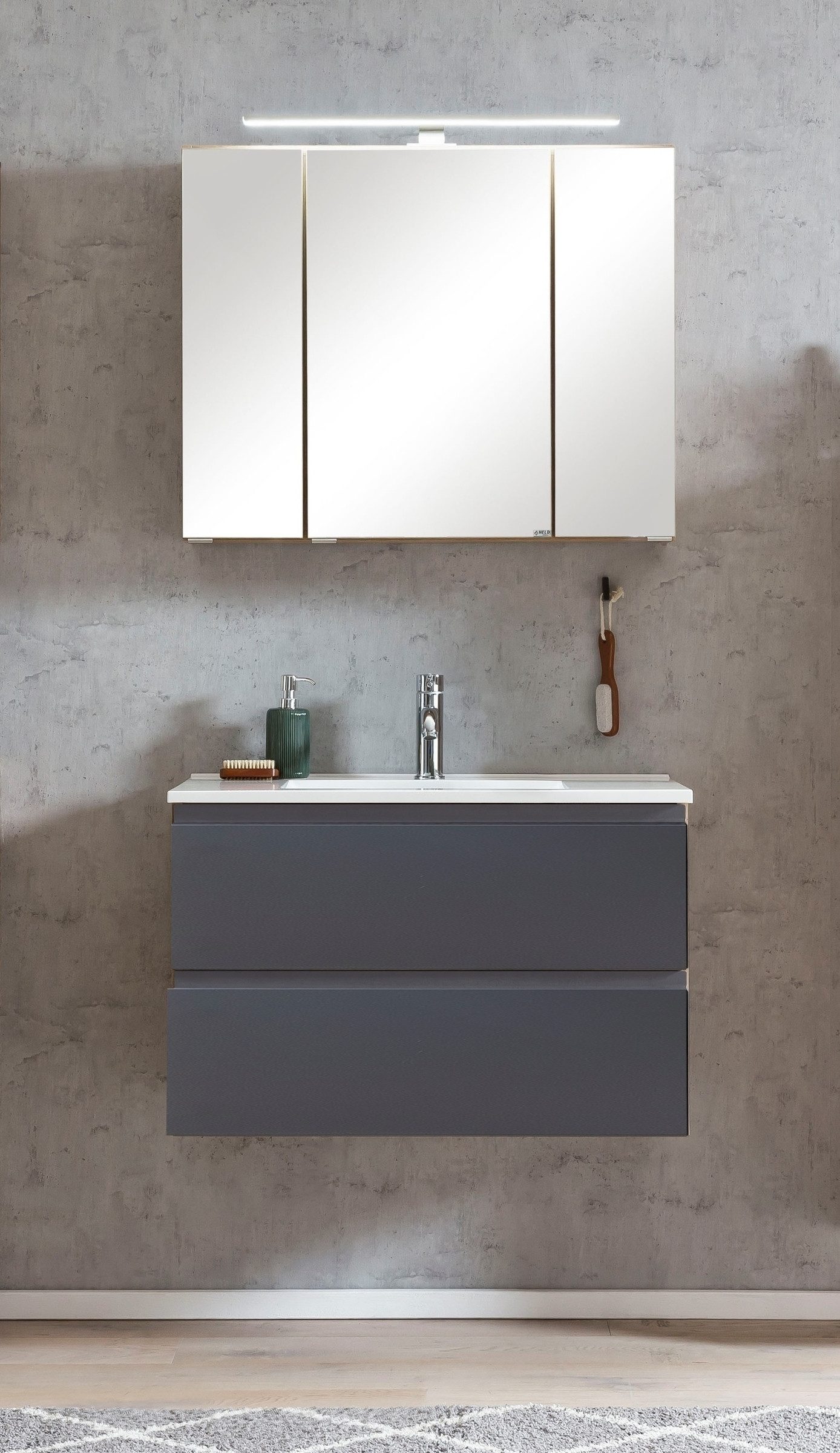 HELD MÖBEL Badmöbel-Set (2-tlg) in grau / Wotaneiche-Dekor - 80x195x47cm (BxHxT), (2-tlg)