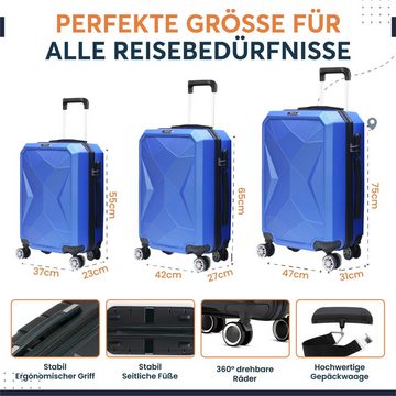 KESSMANN Kofferset 3 teilig Hartschalenkofferset M L XL Koffer + Digitale Kofferwaage, 4 Rollen, (Reisekofferset, 4 tlg., Schloss Teleskopgriff Gepäck Urlaub Zubehör Reise Hartschale Trolley), Reisetasche Kofferset groß mittel klein Handgepäck Gepäck Rollkoffer