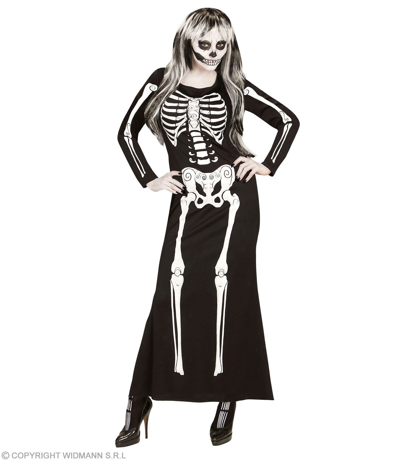 Widmann S.r.l. Hexen-Kostüm Skelett Girl Kostüm für Damen, Langes Kleid mit S