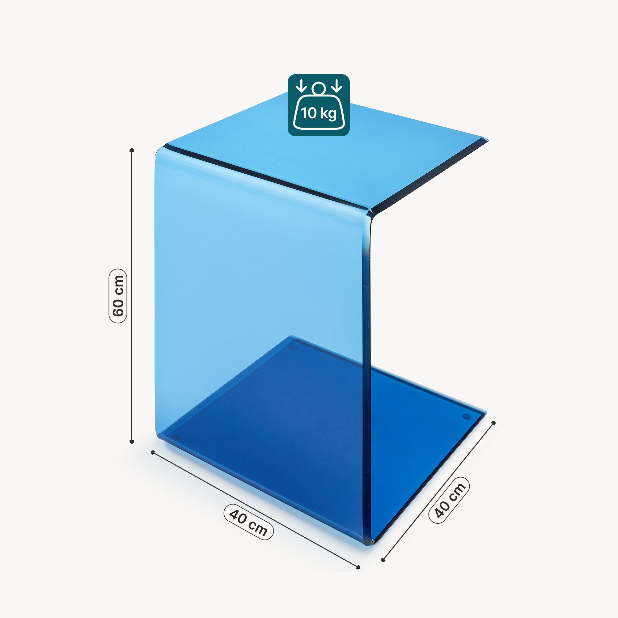 en.casa Beistelltisch, »Trölmapilu« Glas C-Form fertig montiert 60 x 40 x 40 cm Blau