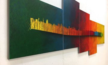 WandbilderXXL XXL-Wandbild Rainbow Melody 240 x 90 cm, Abstraktes Gemälde, handgemaltes Unikat