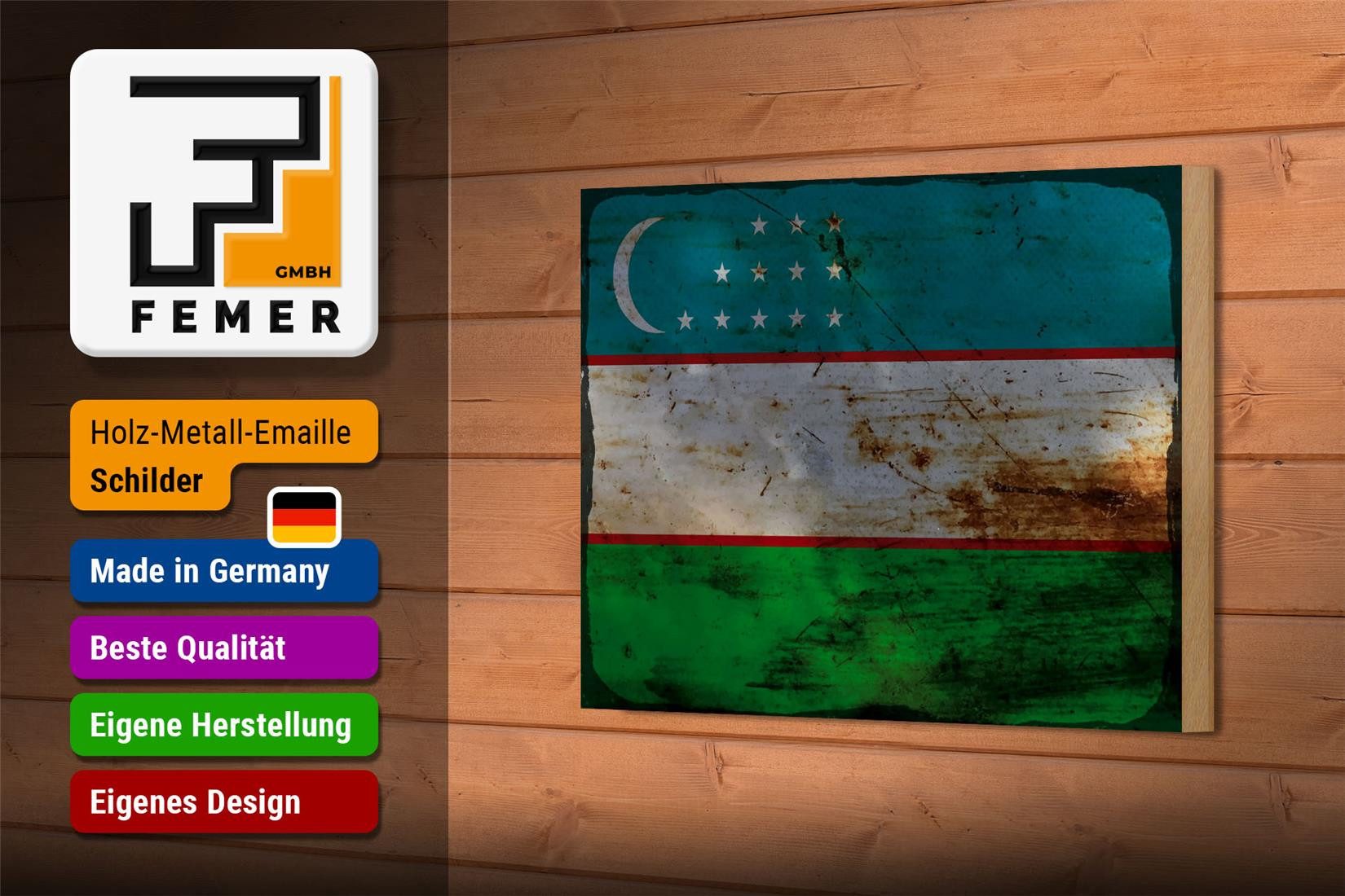 Femer GmbH Holzbild Flagge Usbekistan 18x12 cm Uzbekistan Rost, Flaggen (1 St), Glatte Holzfaserplatte (MDF), vorn beschichtet