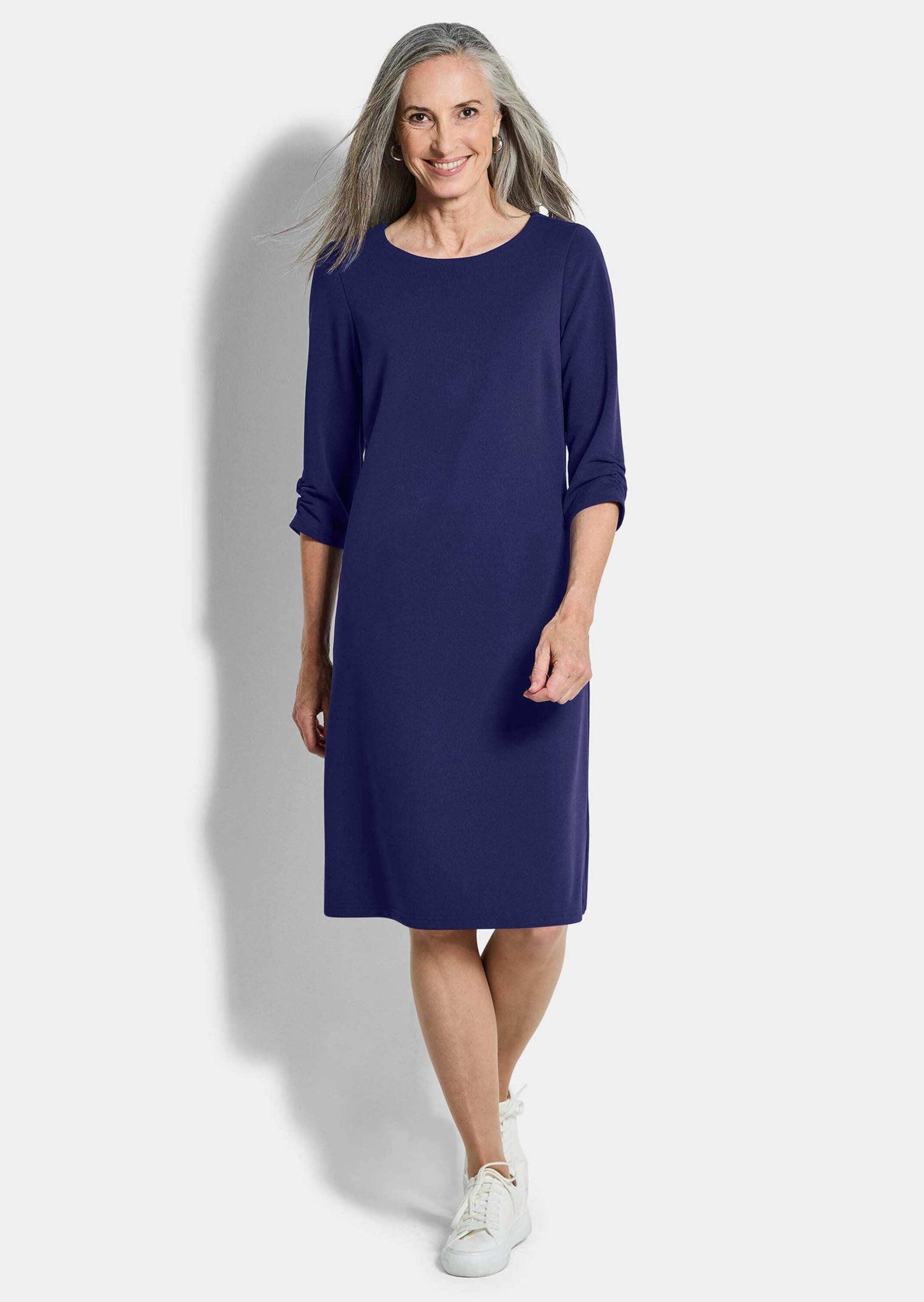 GOLDNER Etuikleid Kurzgröße: Jerseykleid mit Krepp-Qualität Midikleid mit Rundhals, Knopfverschluss, 3/4-Arm und Knielänge