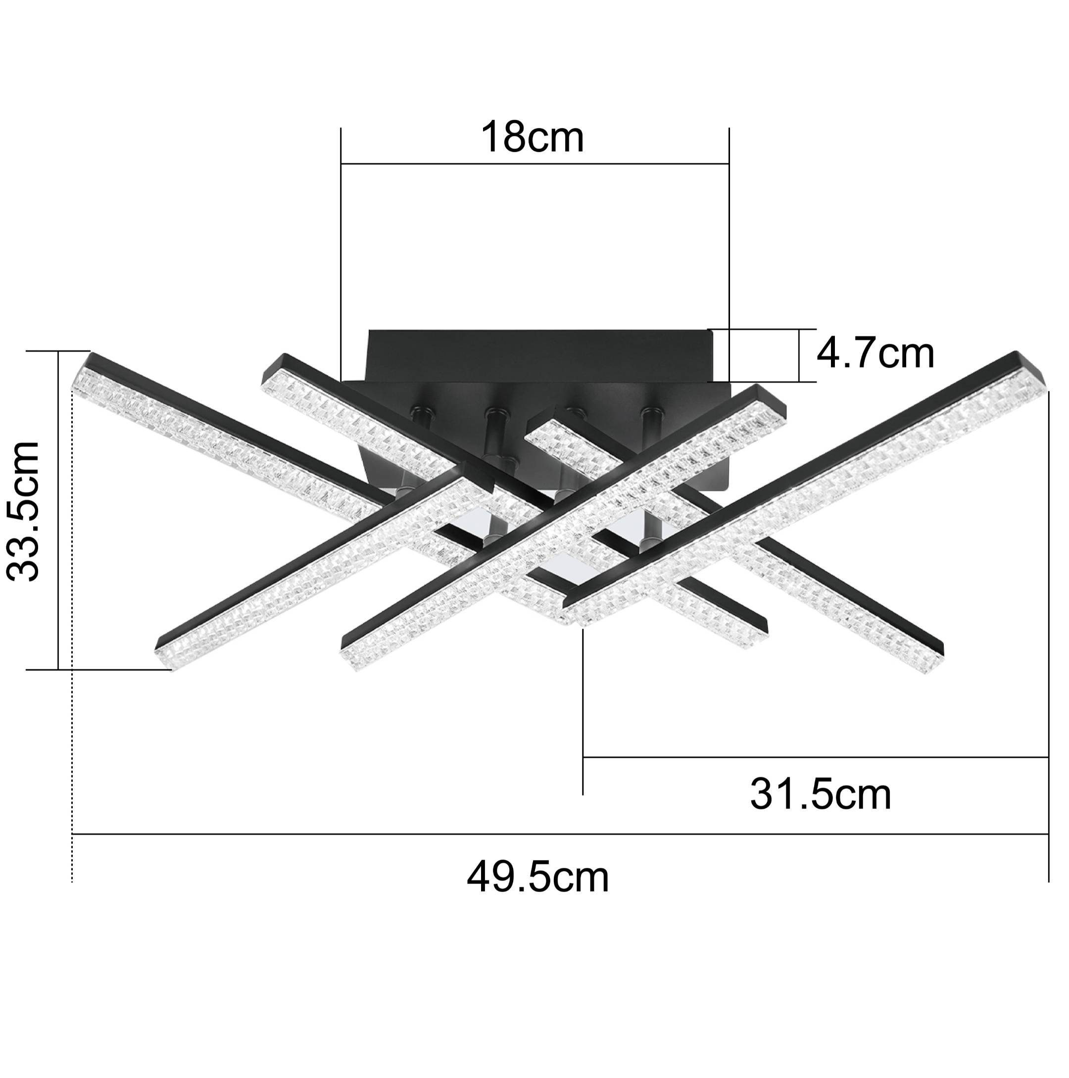 Deckenleuchte mit Neutralweiß, Dimmbar Metall 52CM integriert, fest Schlafzimmer für Wohnzimmer Flur Schwarz Deckenlampe LED kristall, LED Nettlife 36W Modern Warmweiß, Fernbedienung, Küche Kaltweiß,