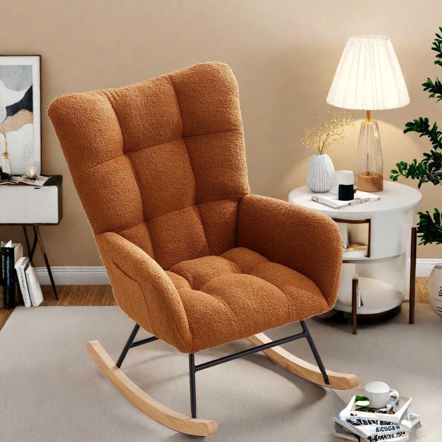 GarveeMore Schaukelstuhl mit Kissen,Teddystoff,Relaxstuhl,Stillsessel,Schau günstig online kaufen