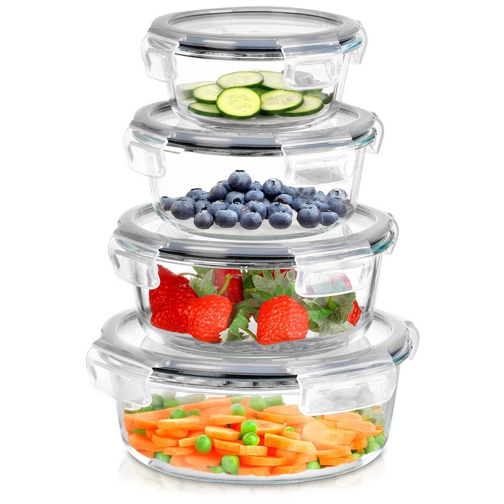 Vilde Frischhaltedose Set mit Deckel, Borosilikatglas, (4-tlg., 4 Stück im Set, verschiedene Größen), spülmaschinengeeignet, backofengeeignet, mikrowellengeeignet