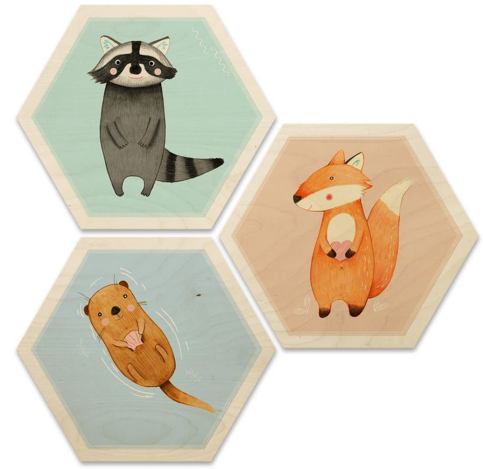 Mehrteilige Drei, 3 wilden Wall-Art Hexagon Collage St) (Set, Die Bilder