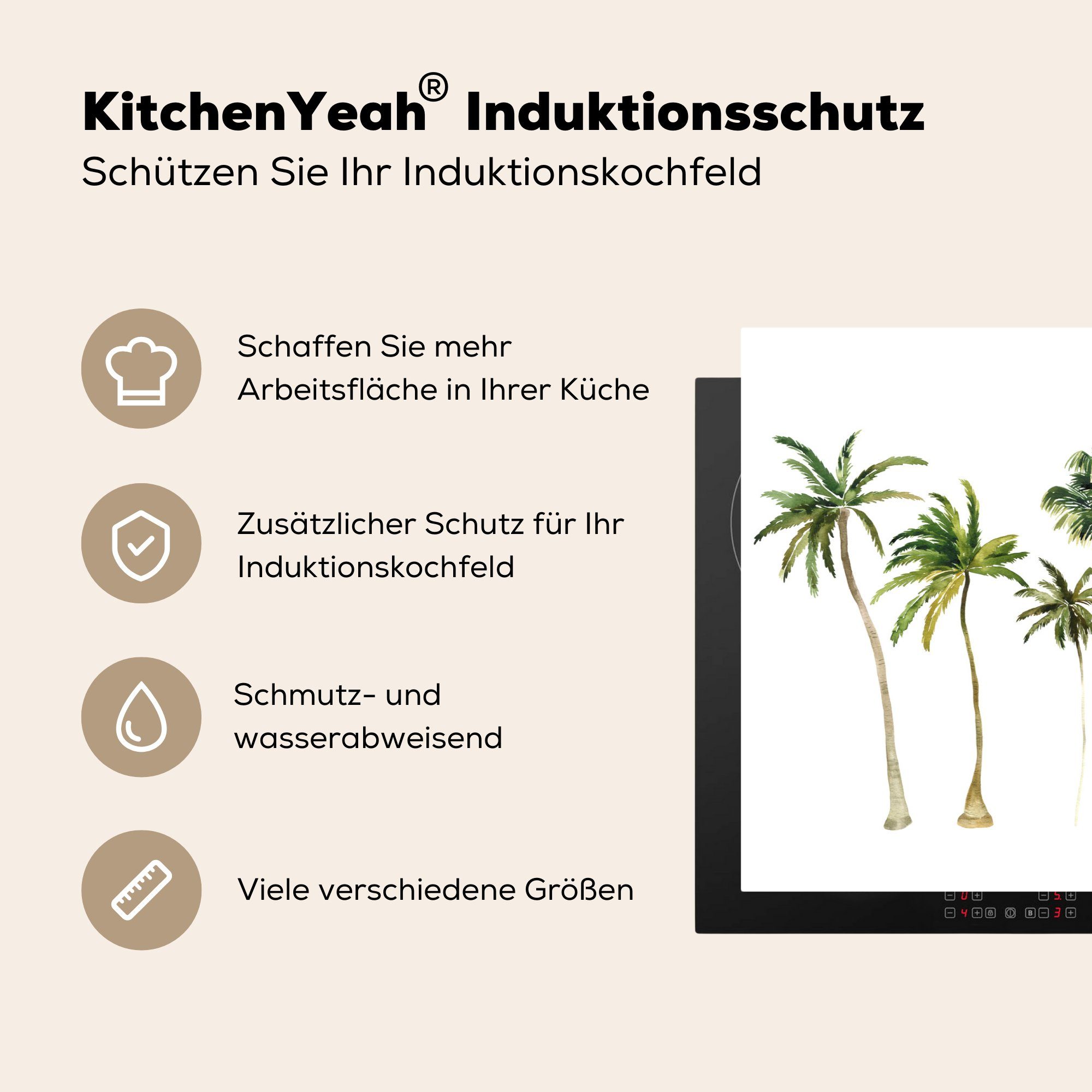 küche, Vinyl, 81x52 (1 cm, Herdblende-/Abdeckplatte Palme - Induktionskochfeld MuchoWow Schutz tlg), Grün, Dschungel die für Ceranfeldabdeckung -