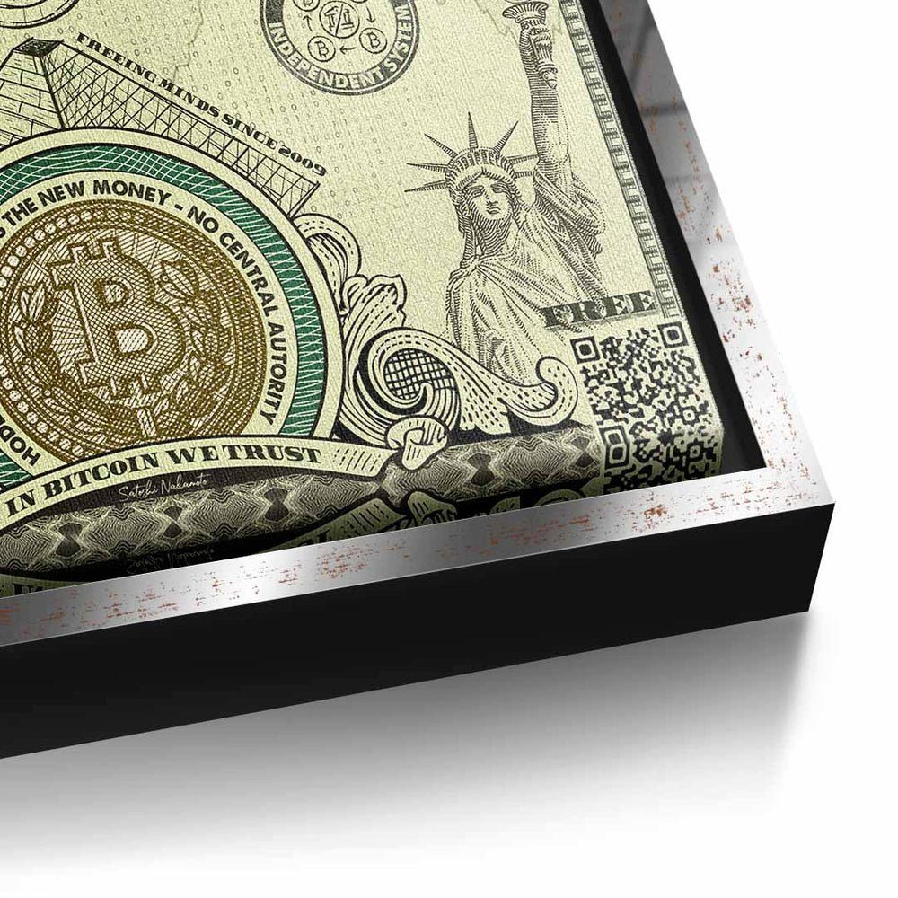 premium crypto Krypto currency Leinwandbild DOTCOMCANVAS® Rahmen Leinwandbild, Rahmen mit Bitcoin silberner