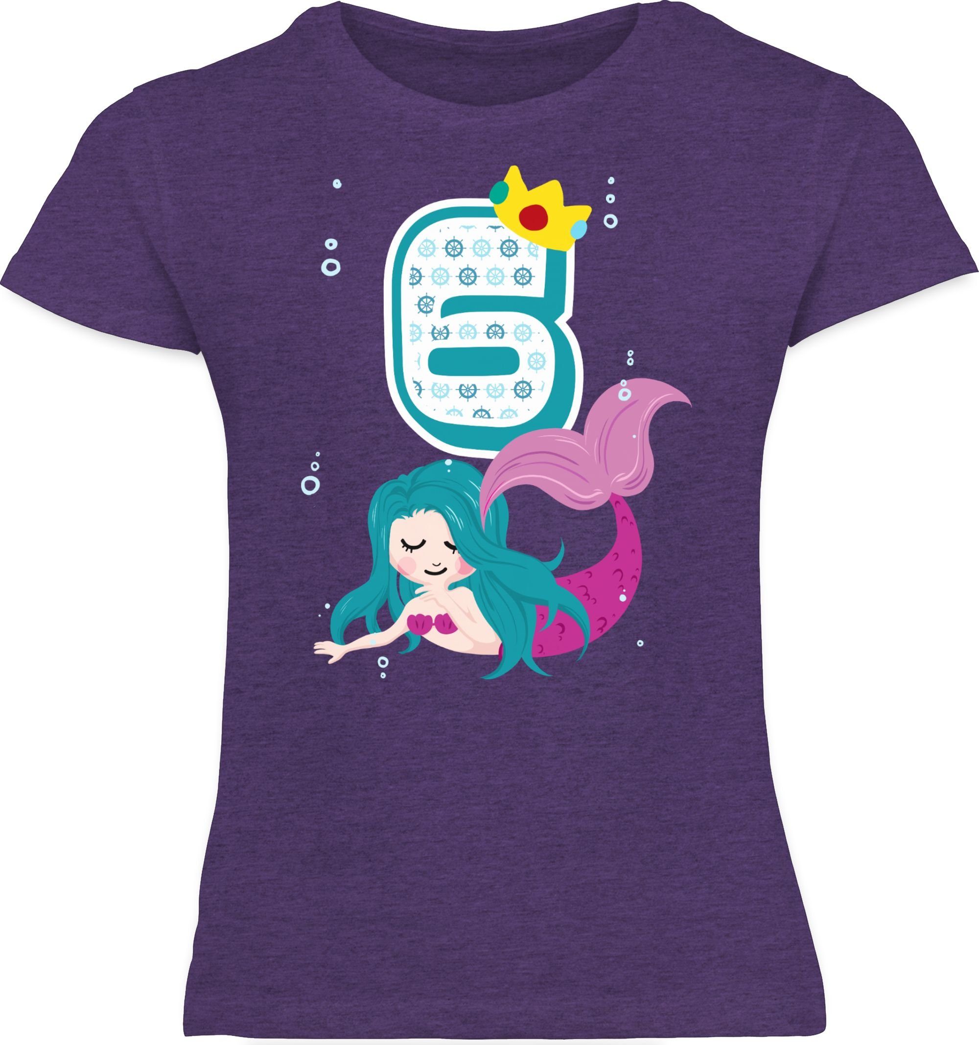 Meliert T-Shirt Geburtstag Meerjungfrau 6. Sechster 2 Lila Shirtracer